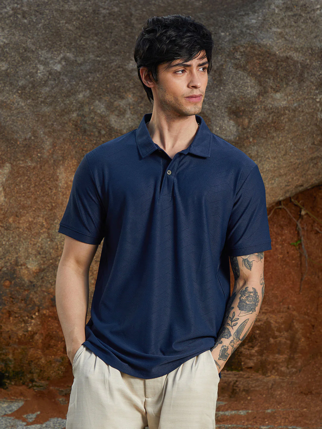 Basket-Textured Polo T-Shirt - Image 2
