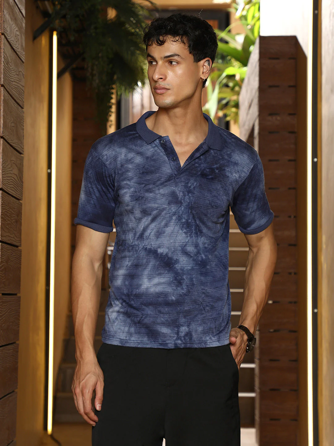 Dye-Panel Jacquard Polo T-Shirt - Image 2