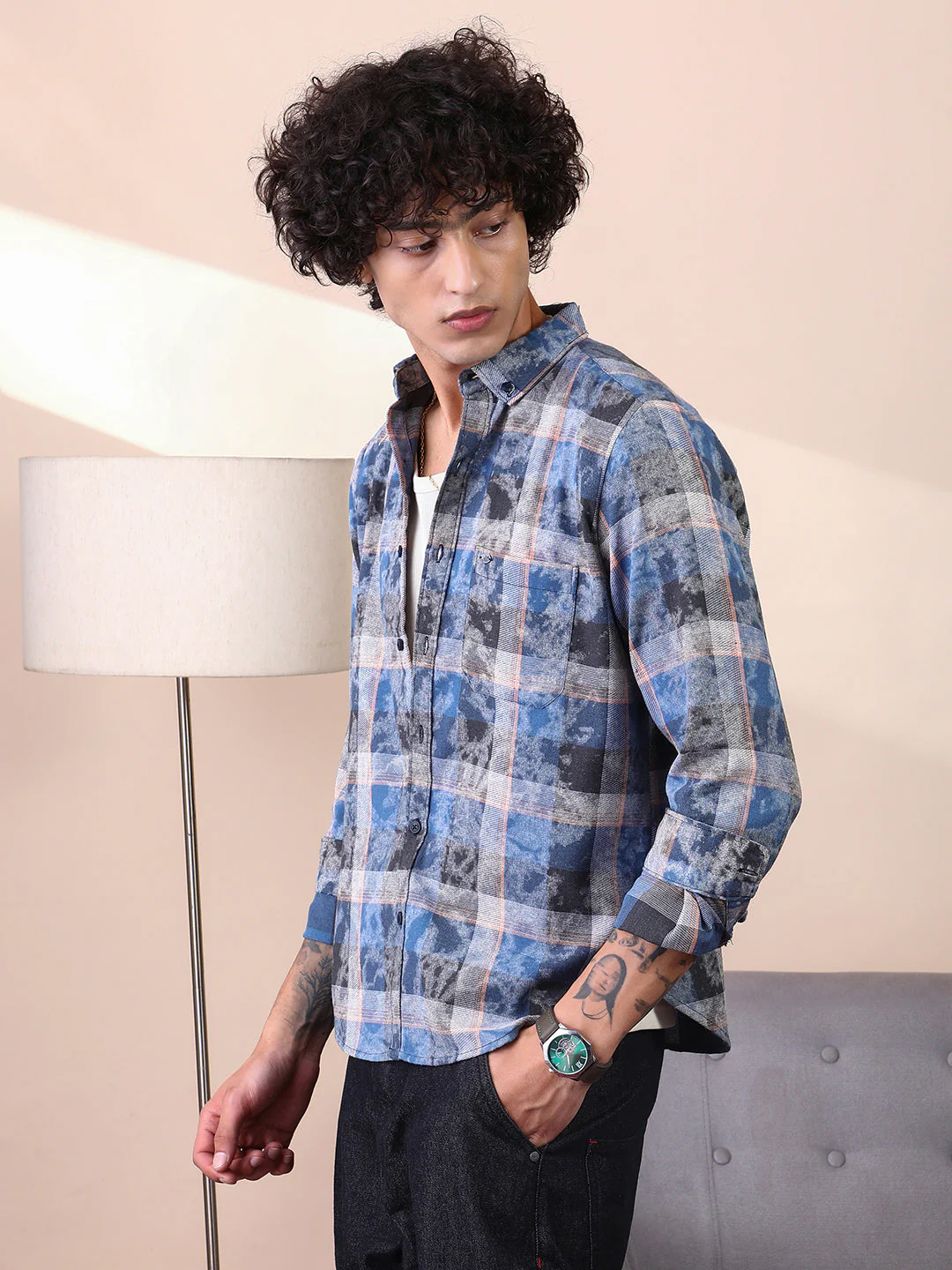 Faded-Plaid Regular Shirt - Image 3