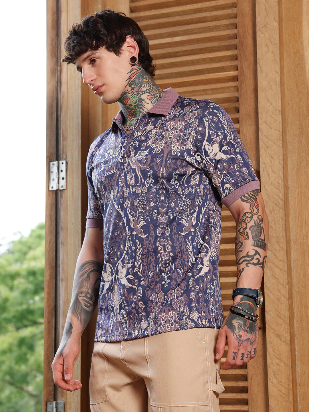 Indie Floral Jacquard-Knit Polo T-Shirt - Image 3