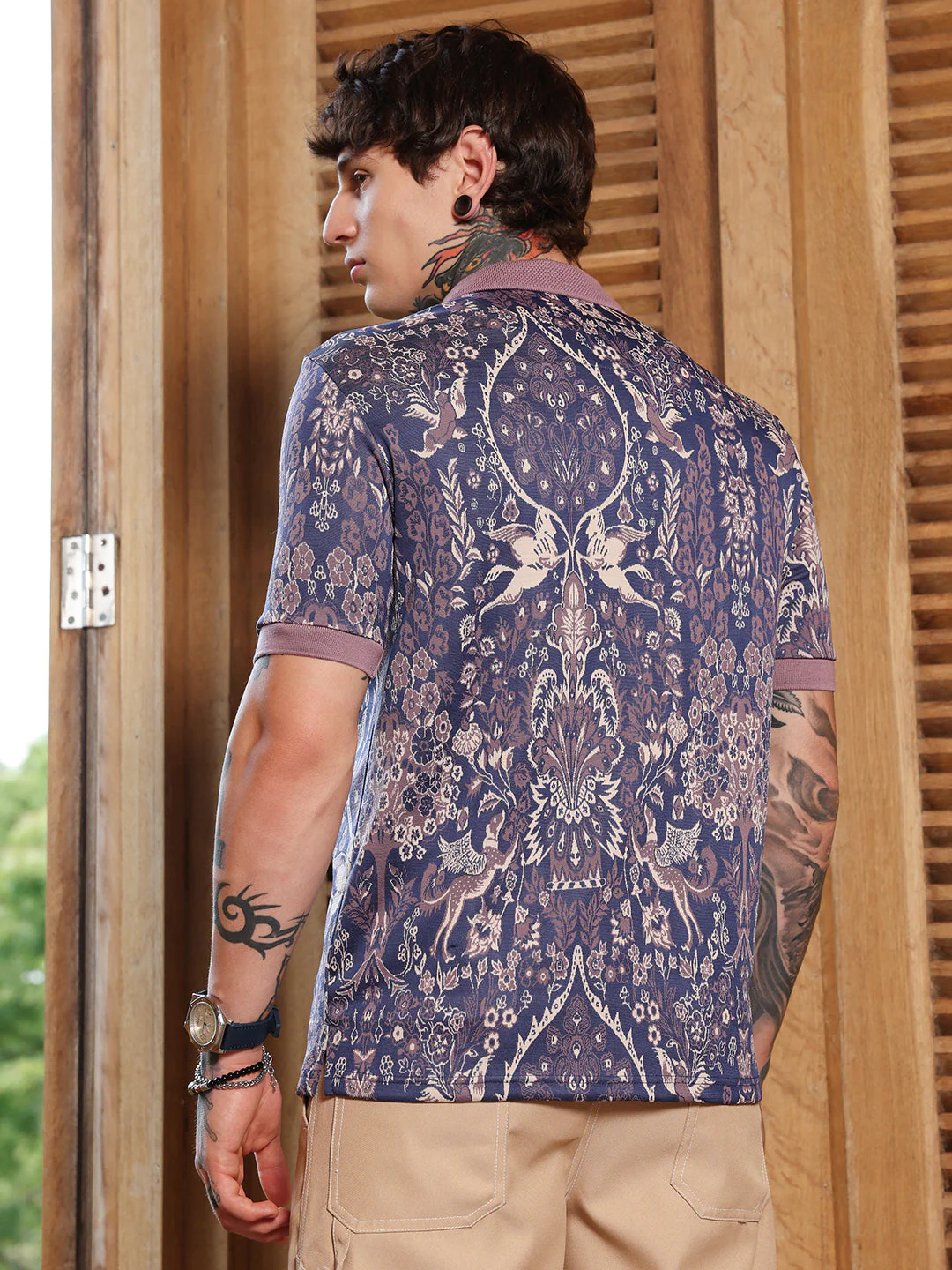 Indie Floral Jacquard-Knit Polo T-Shirt - Image 4