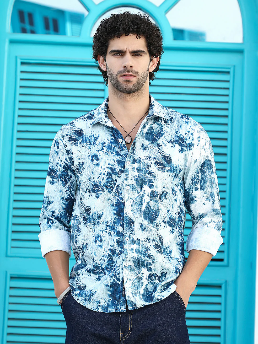 Striated-Contrast Regular Shirt - Image 2