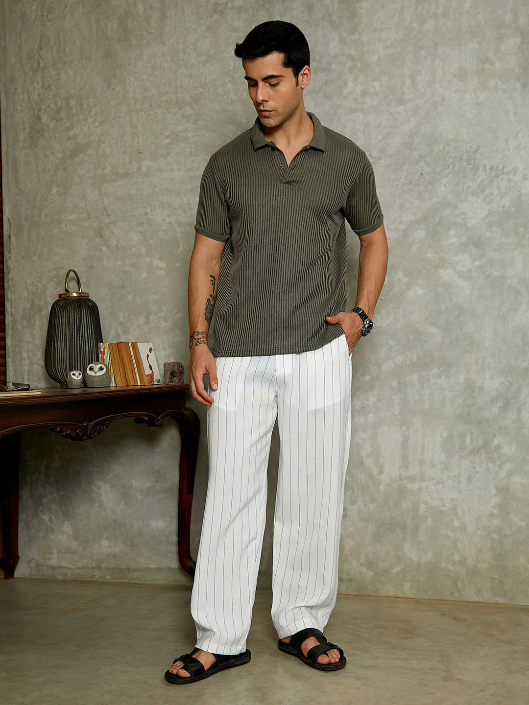 Lightweight - Pinstriped Chino Trousers - Image 5