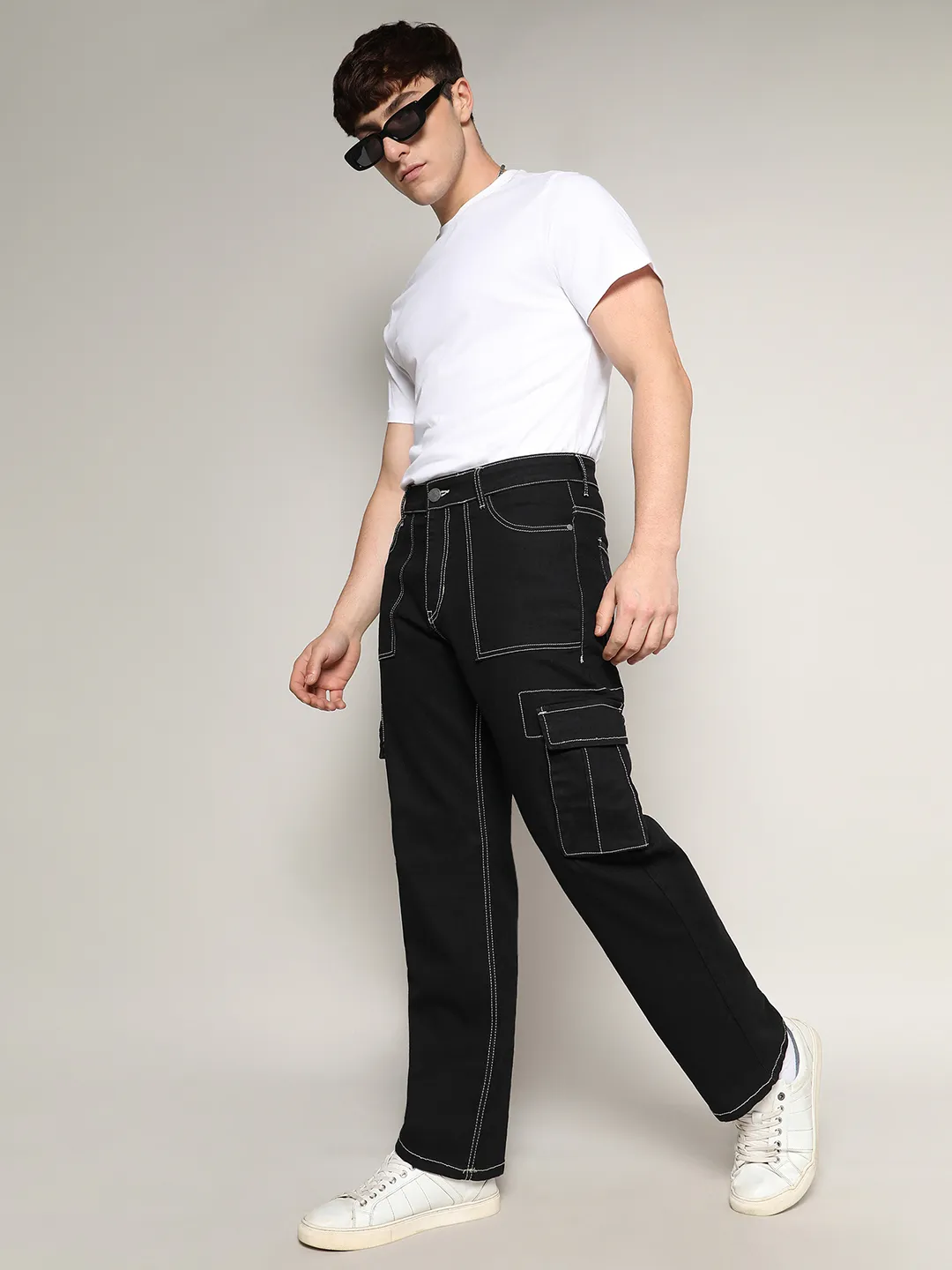 Contrast Stitched Cargo Denim Jeans - Image 6