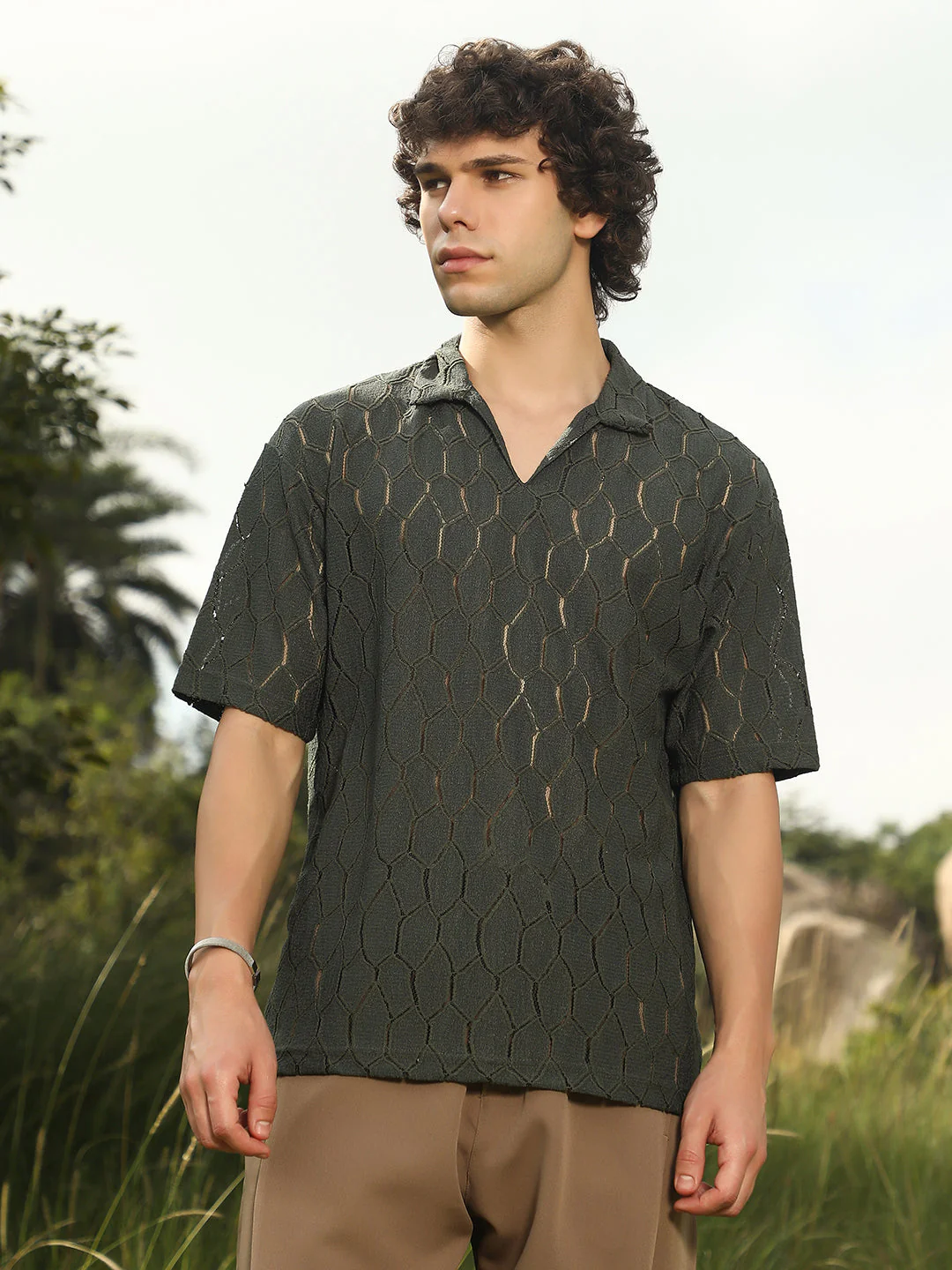 Honeycomb-Knit Polo T-Shirt - Image 2