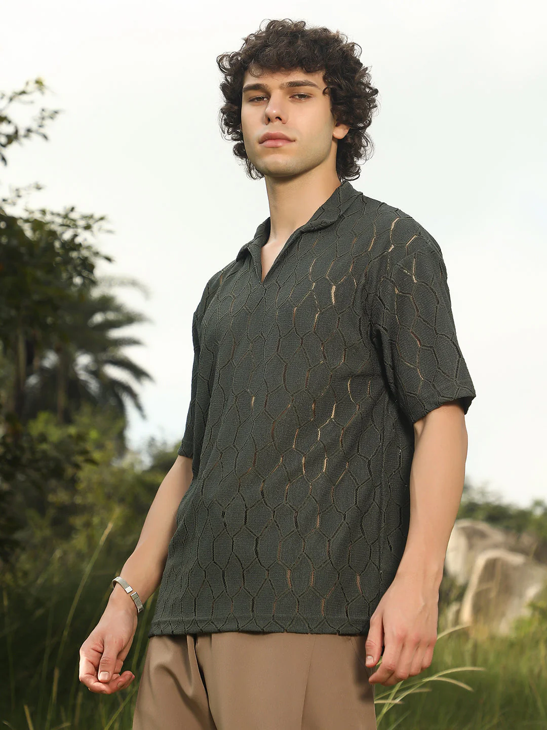 Honeycomb-Knit Polo T-Shirt - Image 3