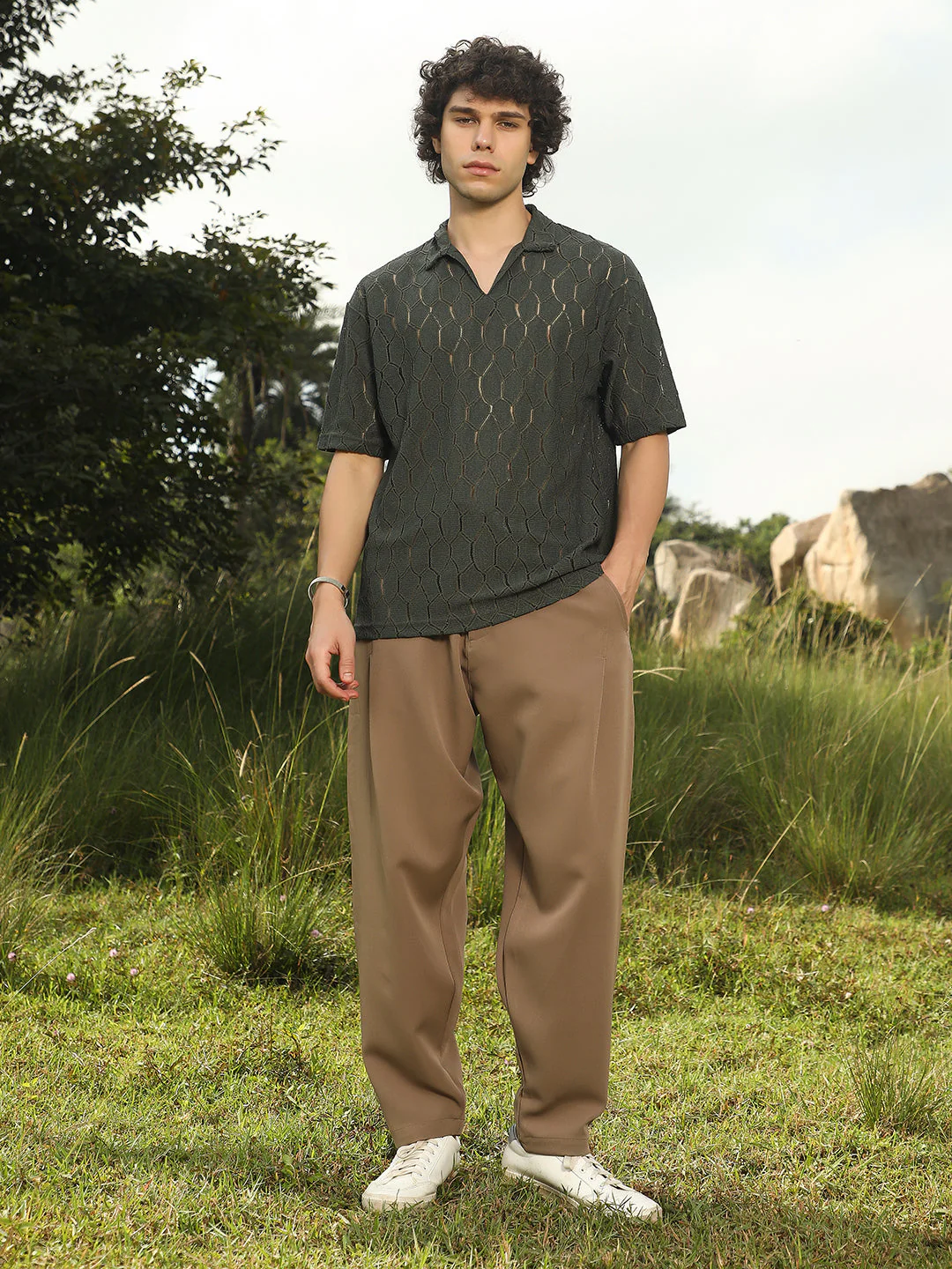 Honeycomb-Knit Polo T-Shirt - Image 5