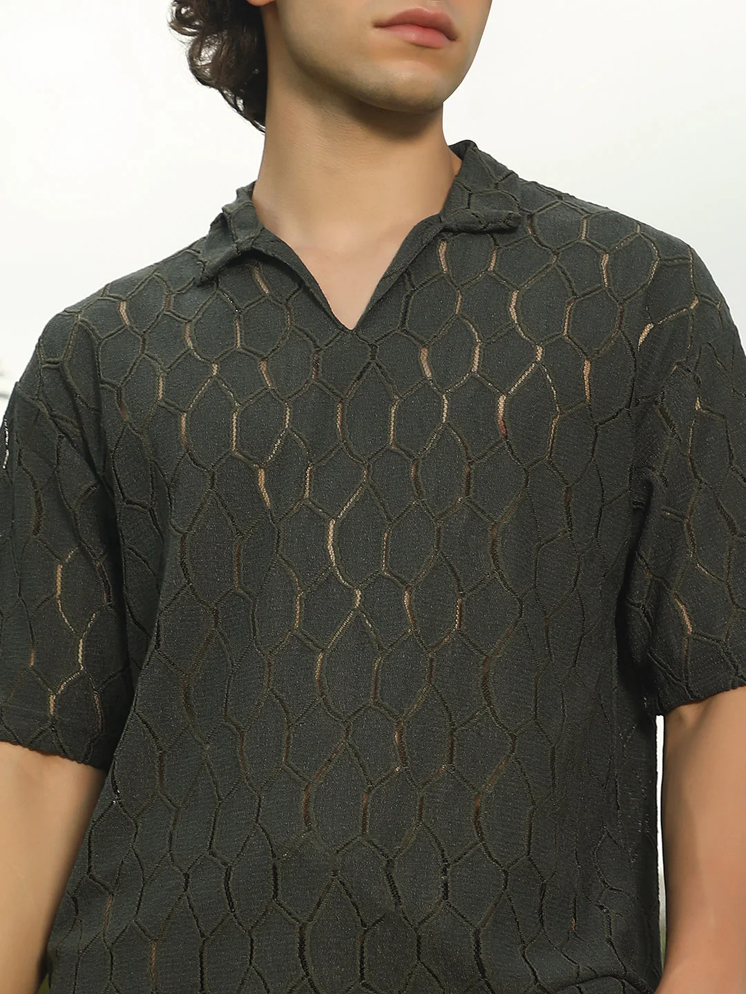 Honeycomb-Knit Polo T-Shirt - Image 7
