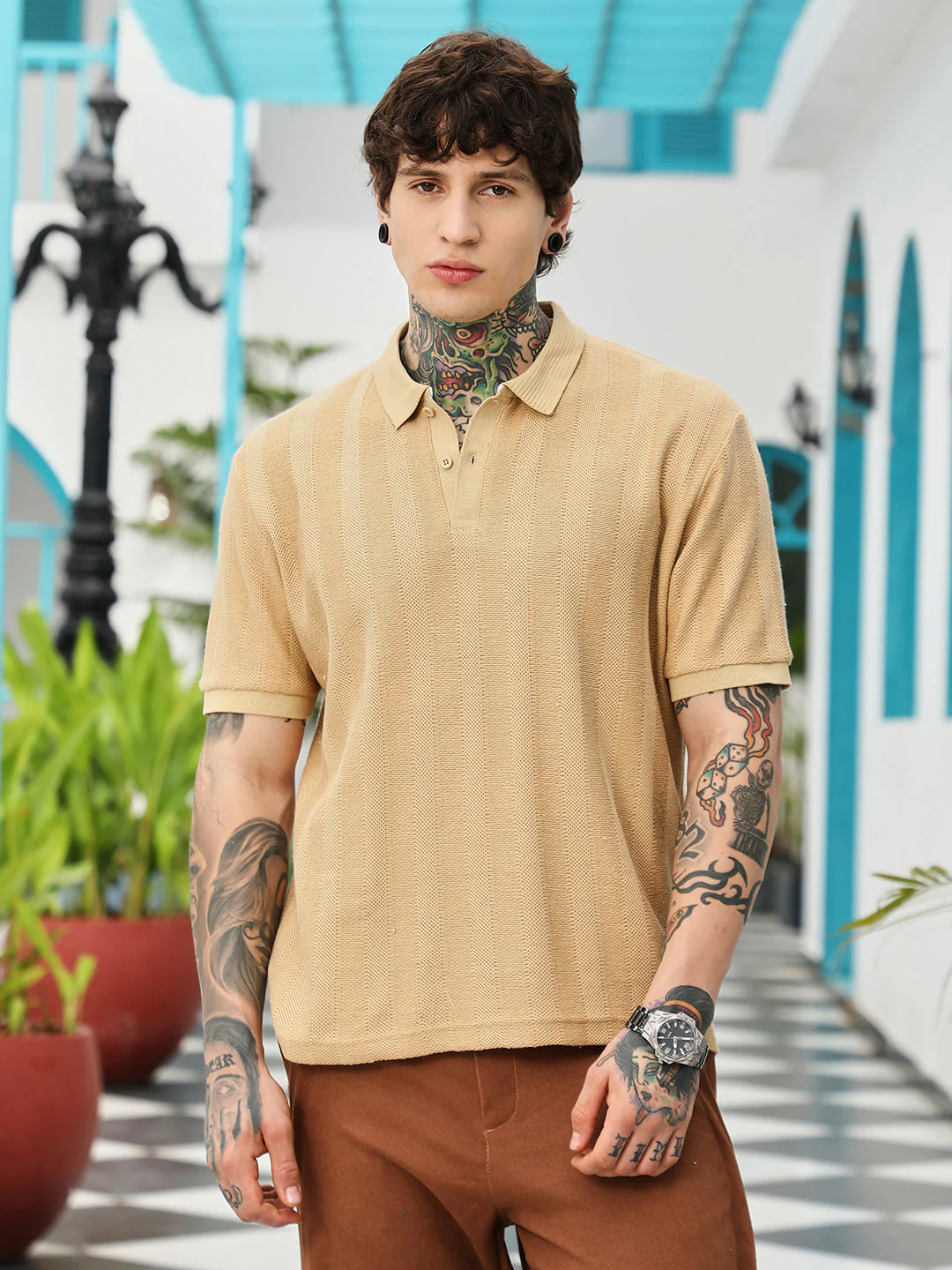 Candy Stripe-Knitted Polo T-Shirt - Image 2