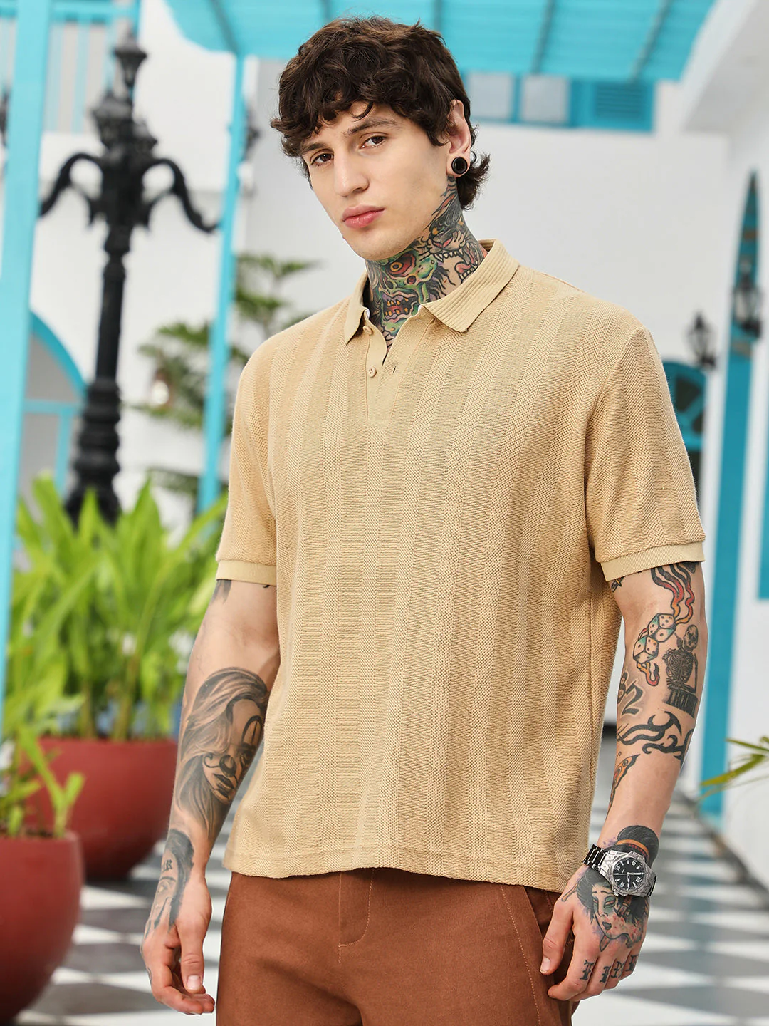 Candy Stripe-Knitted Polo T-Shirt - Image 3