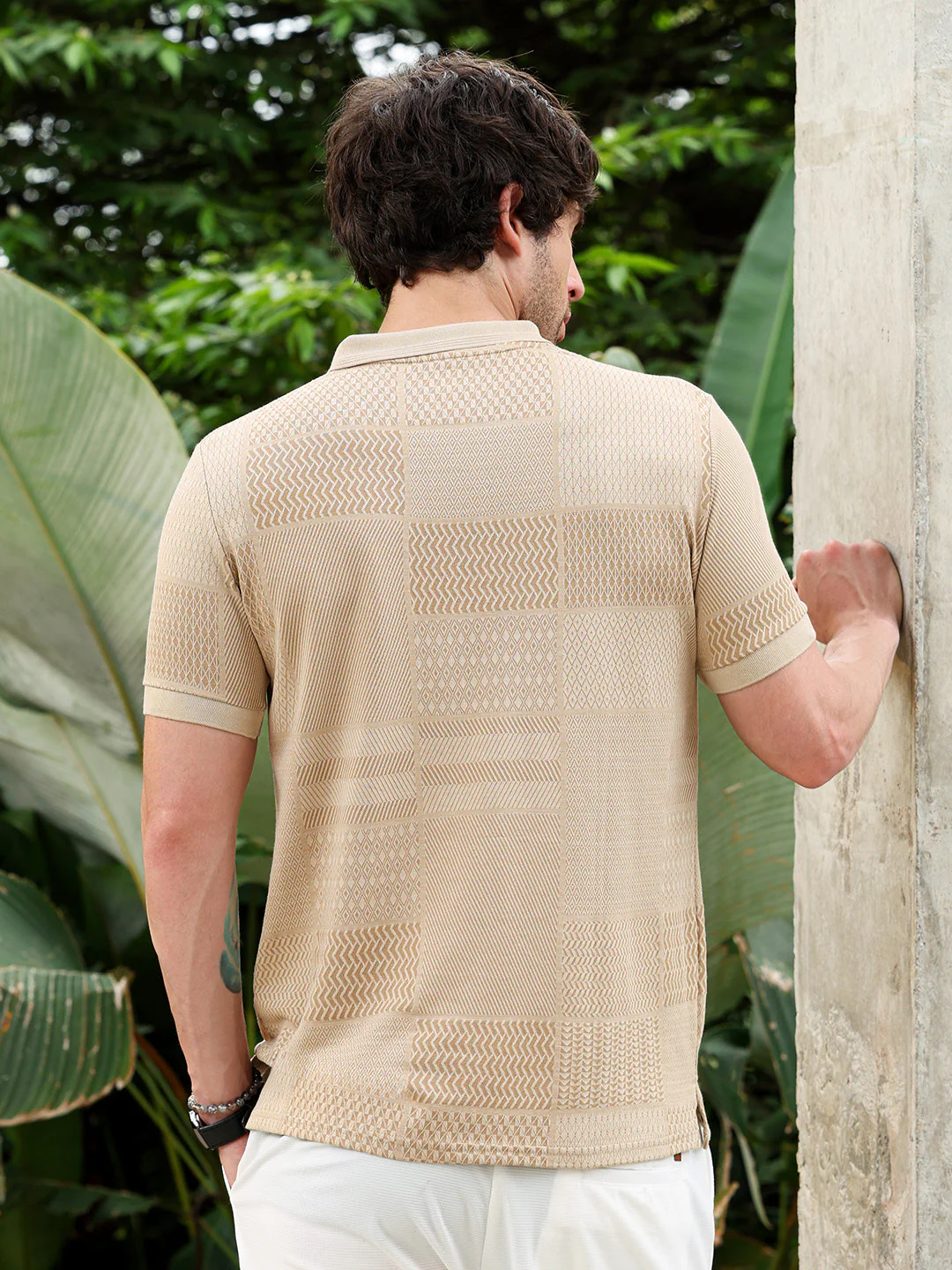Geometric-Blocks Jacquard Polo T-Shirt - Image 4