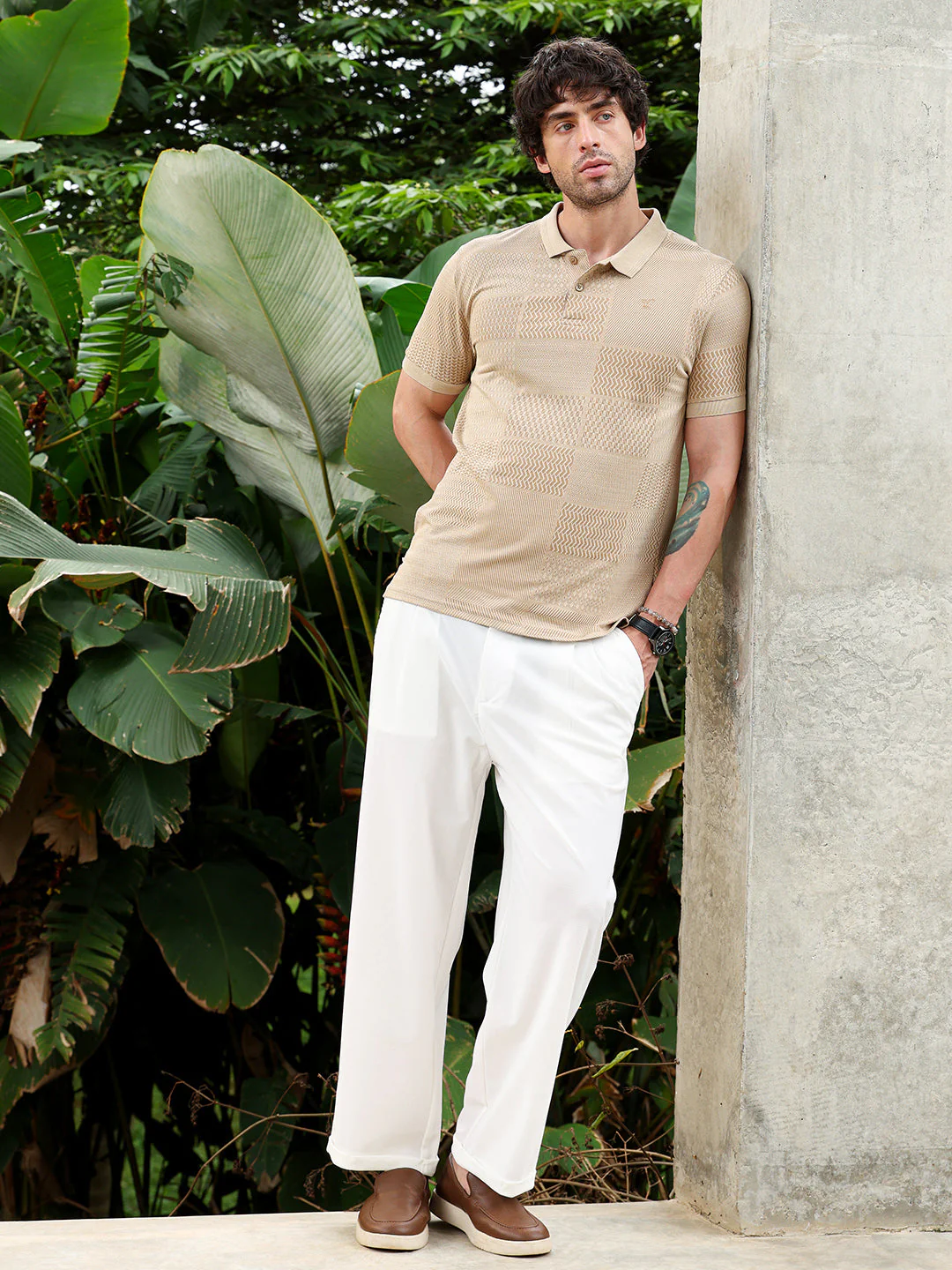 Geometric-Blocks Jacquard Polo T-Shirt - Image 5