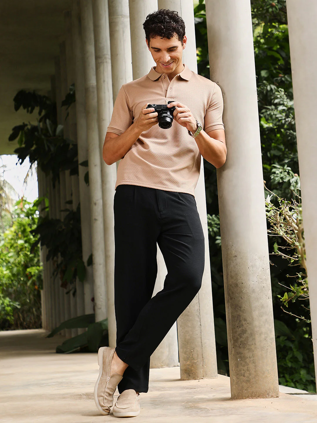 Slanted-Jacquard Knit Polo T-Shirt - Image 6