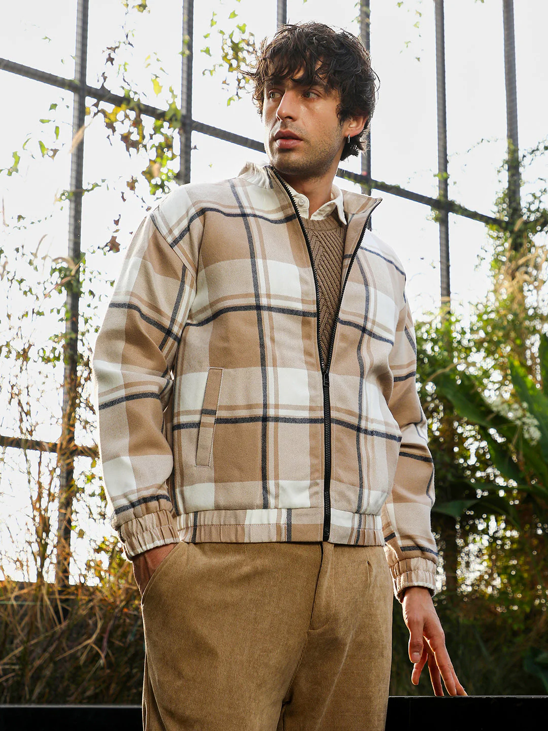 Zip-Front Brushed Plaid Jacket - Image 3