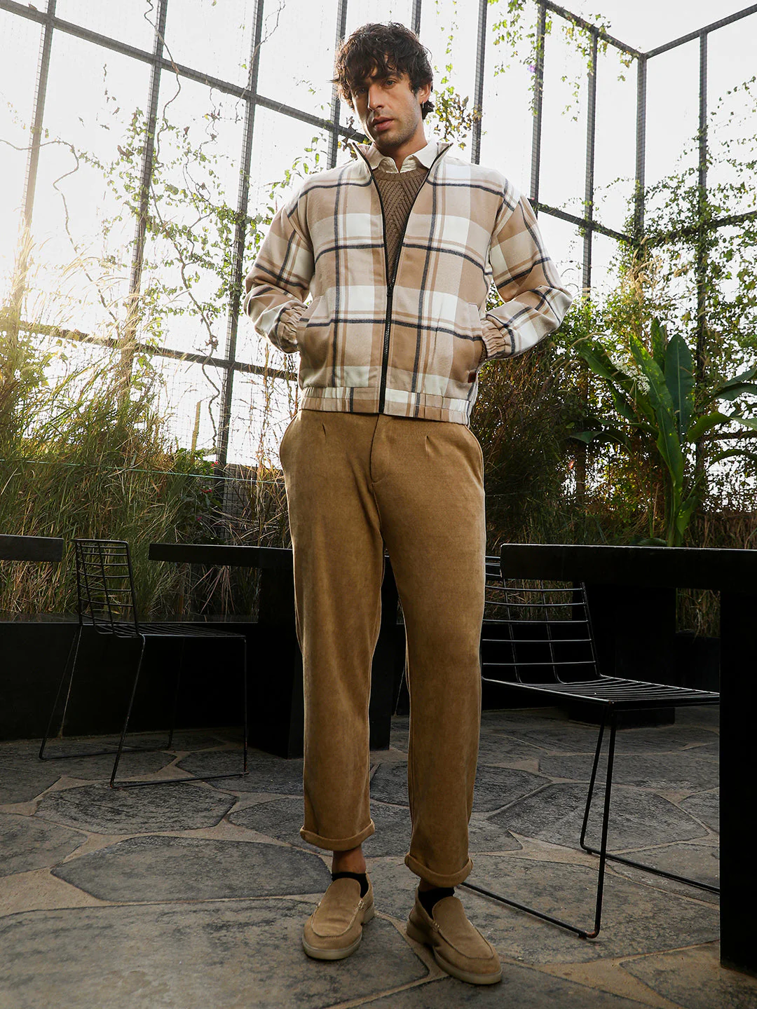 Zip-Front Brushed Plaid Jacket - Image 5