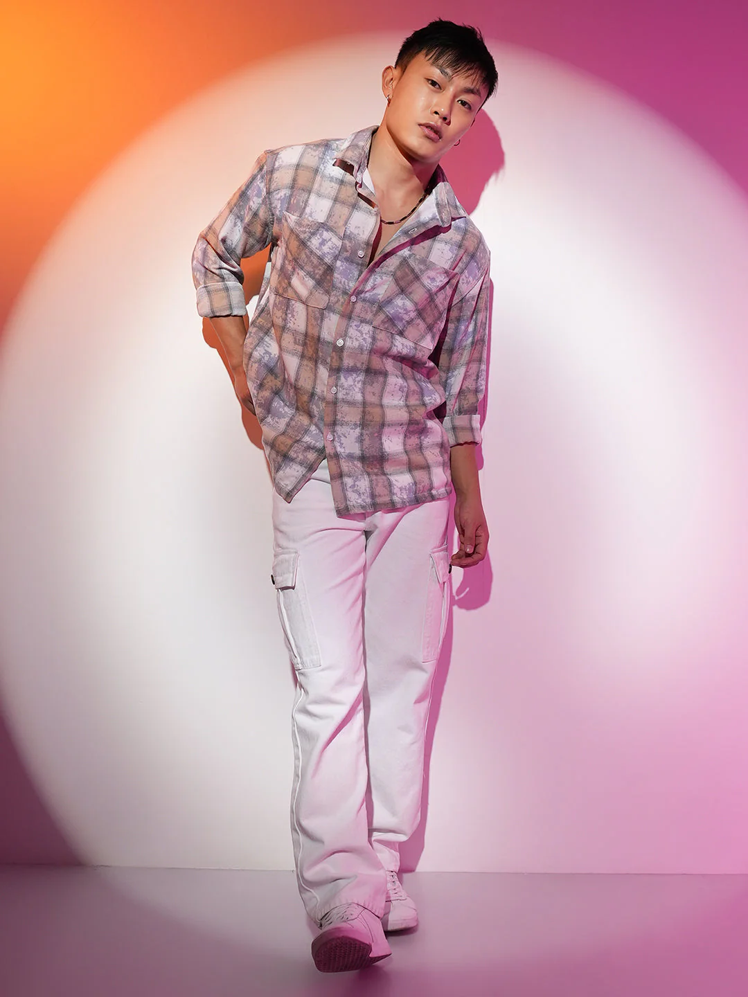 Tie-Dye Plaid Oversized Shirt - Image 5