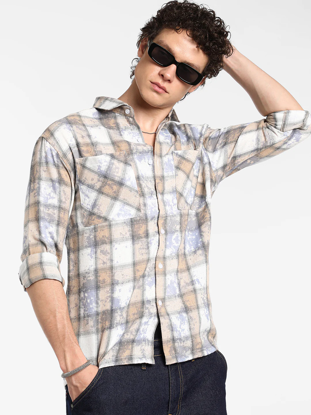 Tie-Dye Plaid Oversized Shirt - Image 9