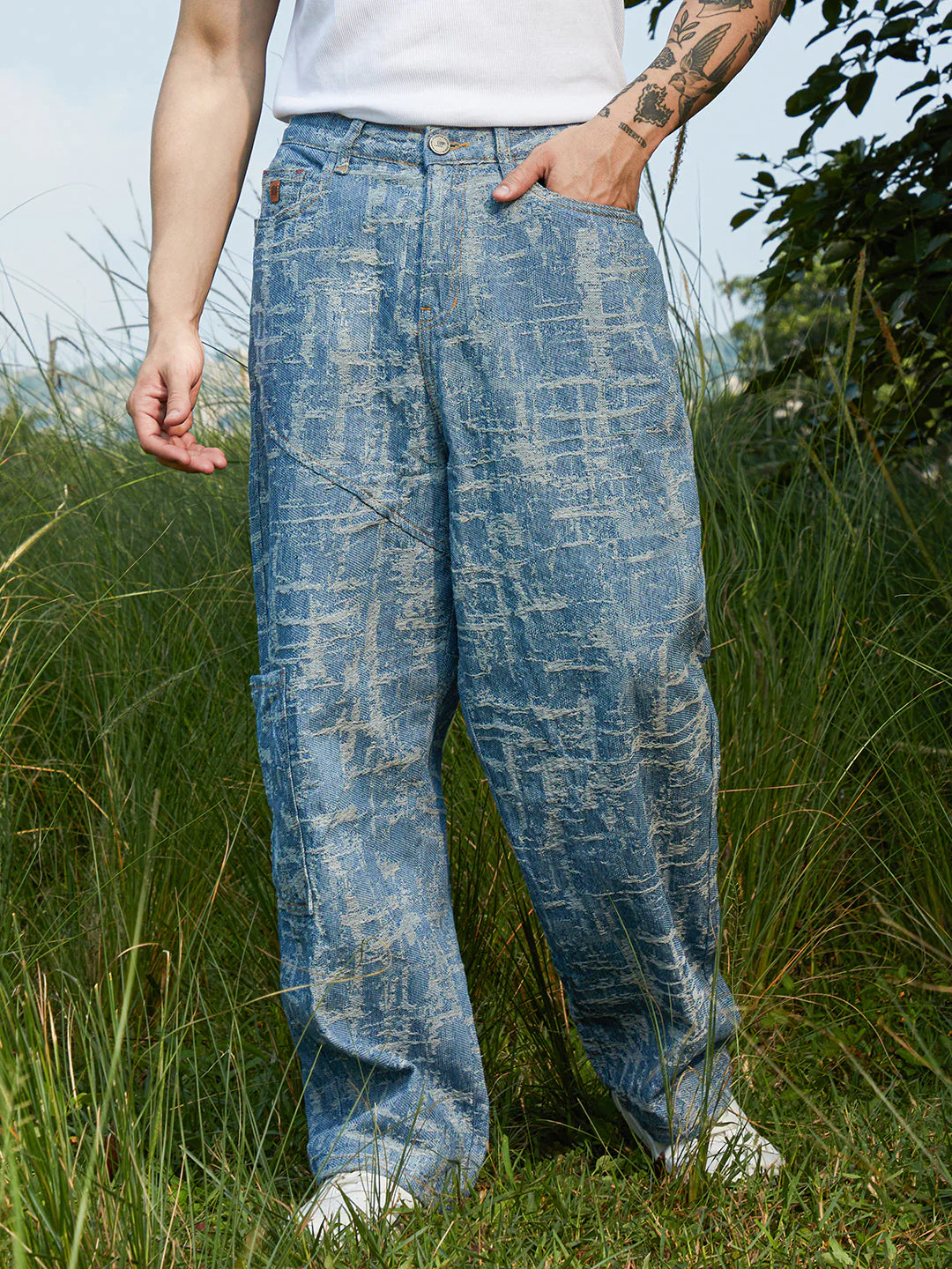 Textured Baggy Denim Jeans - Image 2