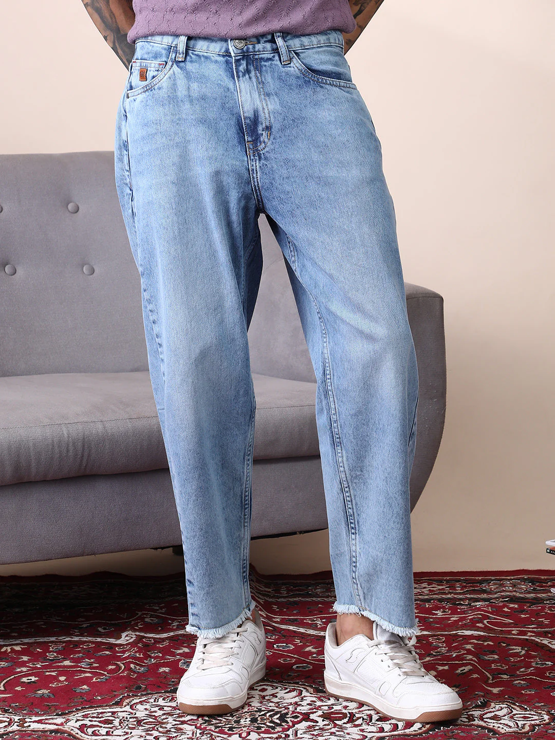 Unhemmed Light-Wash Denim Jeans - Image 2