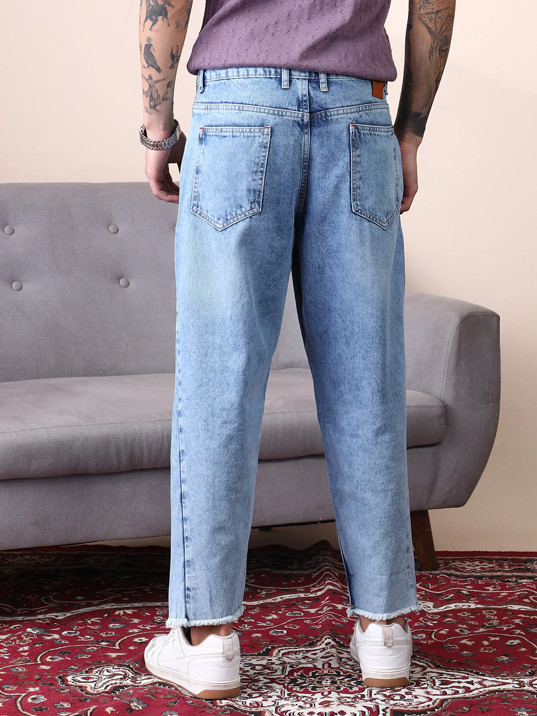 Unhemmed Light-Wash Denim Jeans - Image 4