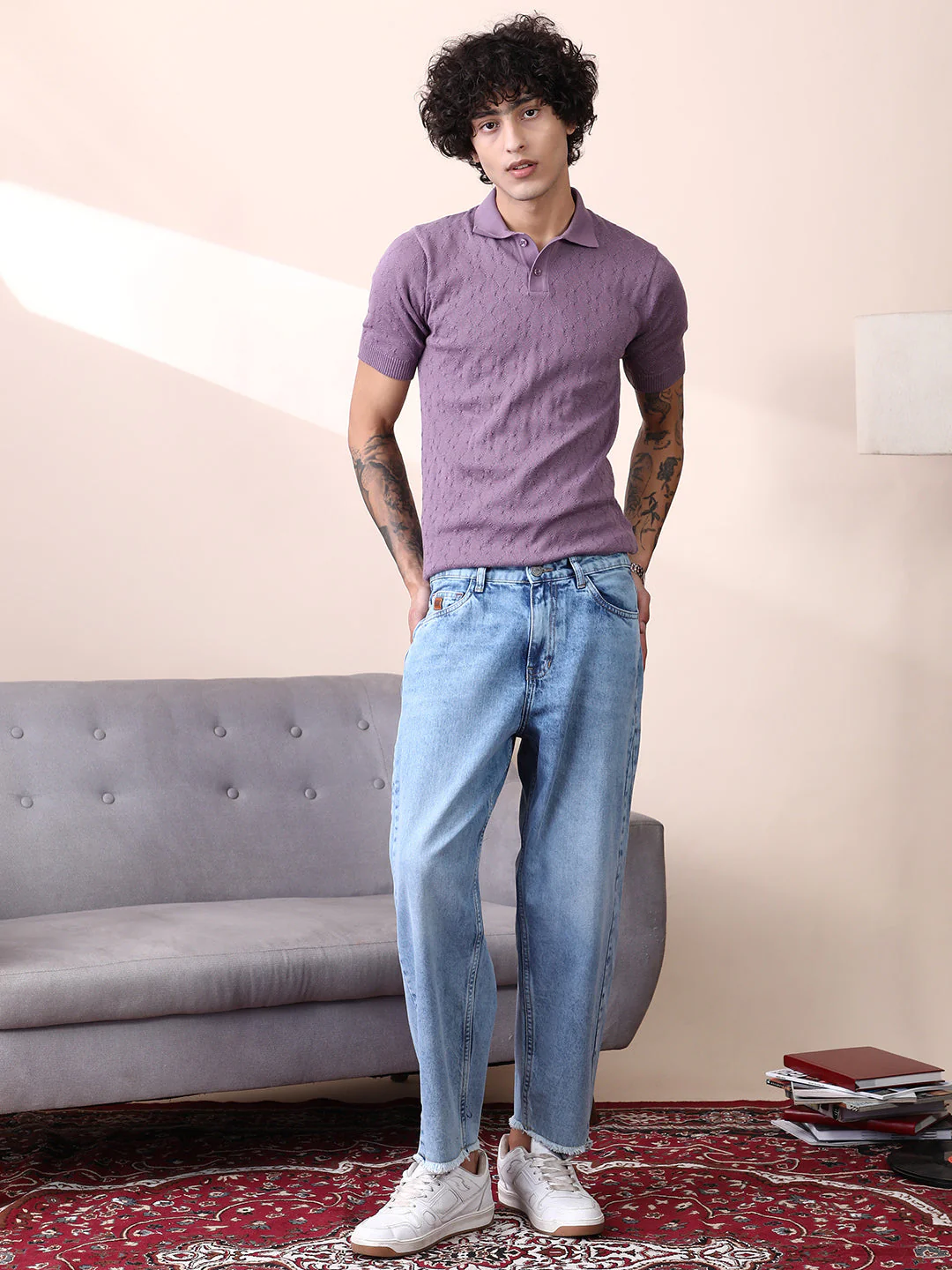 Unhemmed Light-Wash Denim Jeans - Image 5