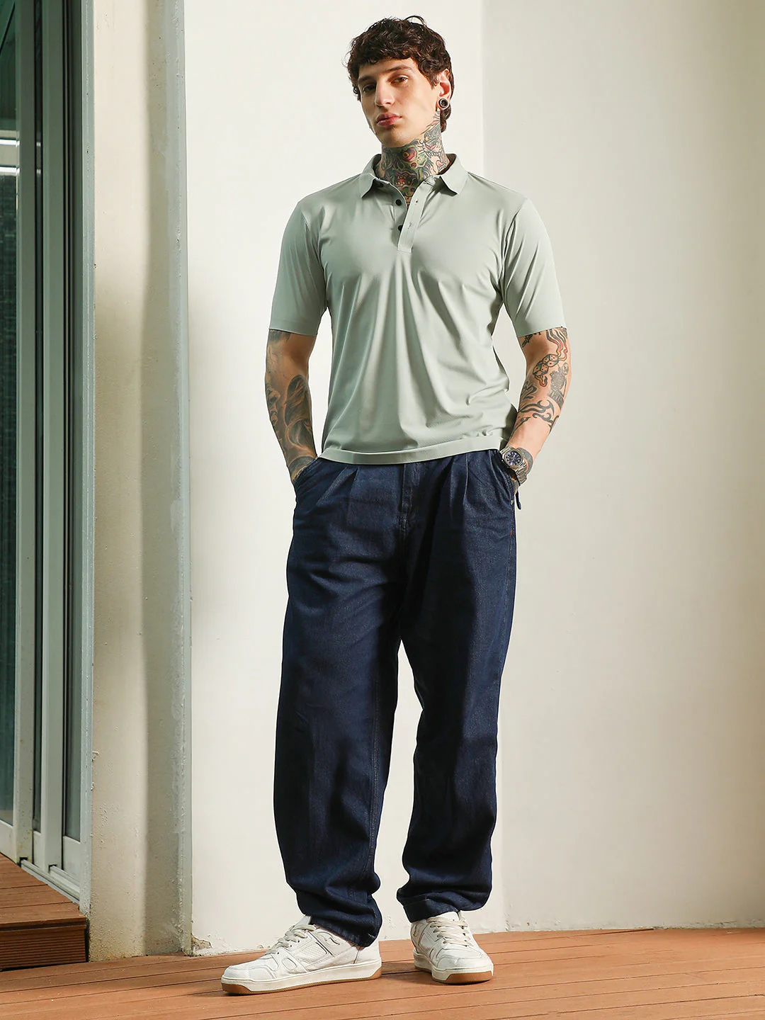 Light Green Slim Fit Polo T-Shirt with Breathable Poly-Spandex Blend - Image 5