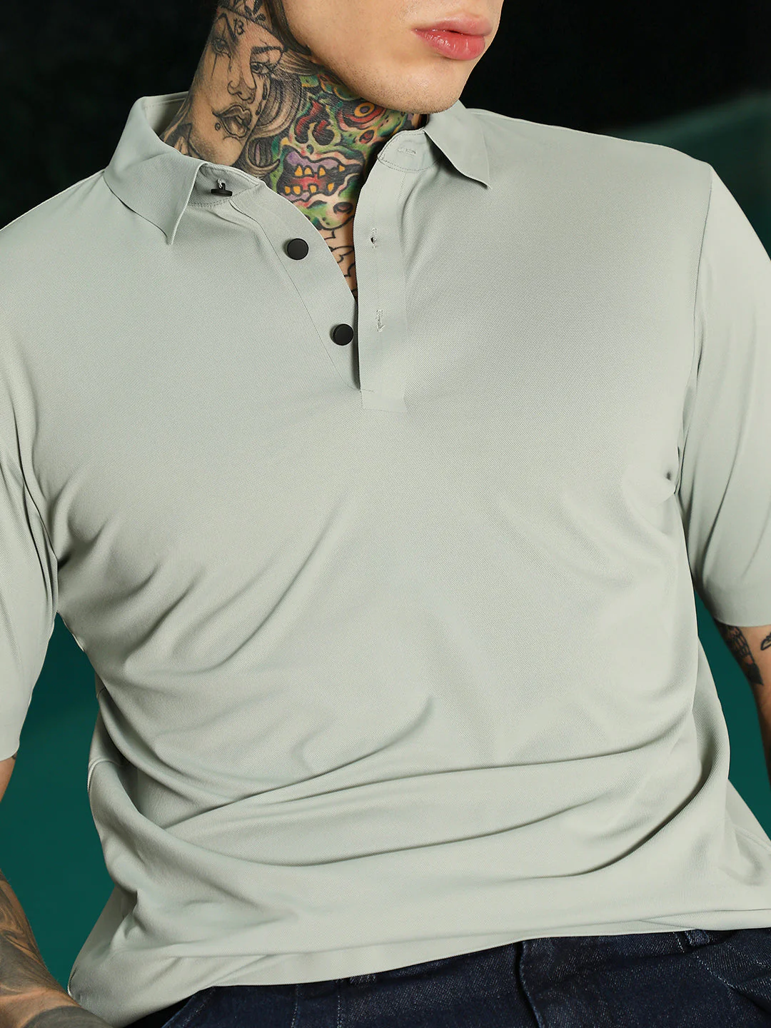 Light Green Slim Fit Polo T-Shirt with Breathable Poly-Spandex Blend - Image 7