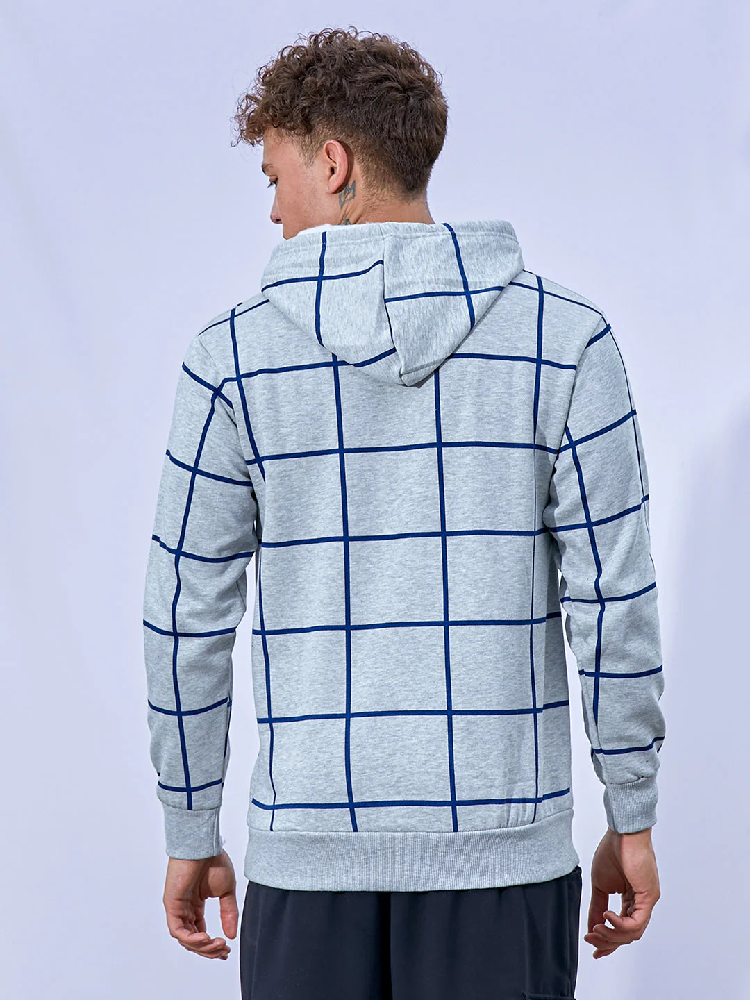 Contrast Graph Check Hoodie With Kangaroo Pocket - Image 4