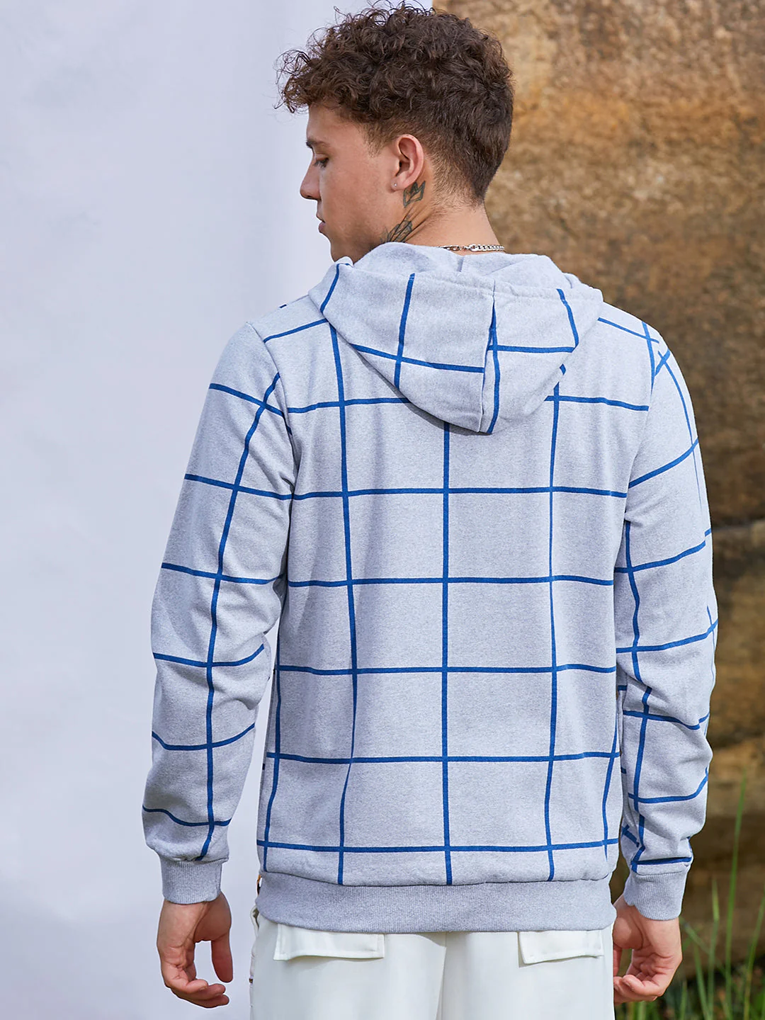 Contrast Graph Check Hoodie With Zip-Closure - Image 4