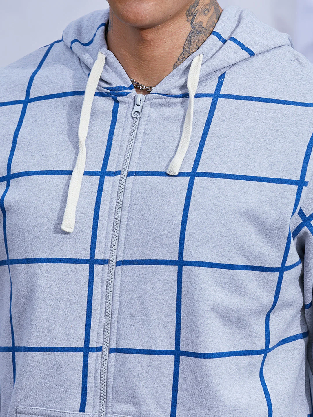 Contrast Graph Check Hoodie With Zip-Closure - Image 7
