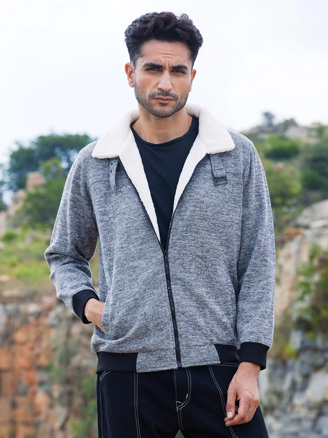 Heathered Jacket With Fleece Detail - Image 2