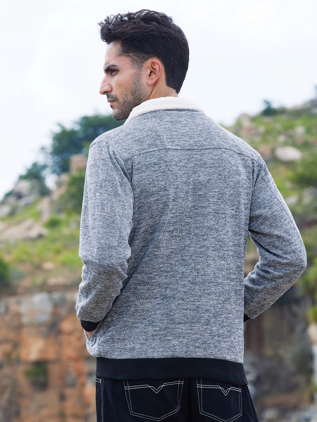 Heathered Jacket With Fleece Detail - Image 4