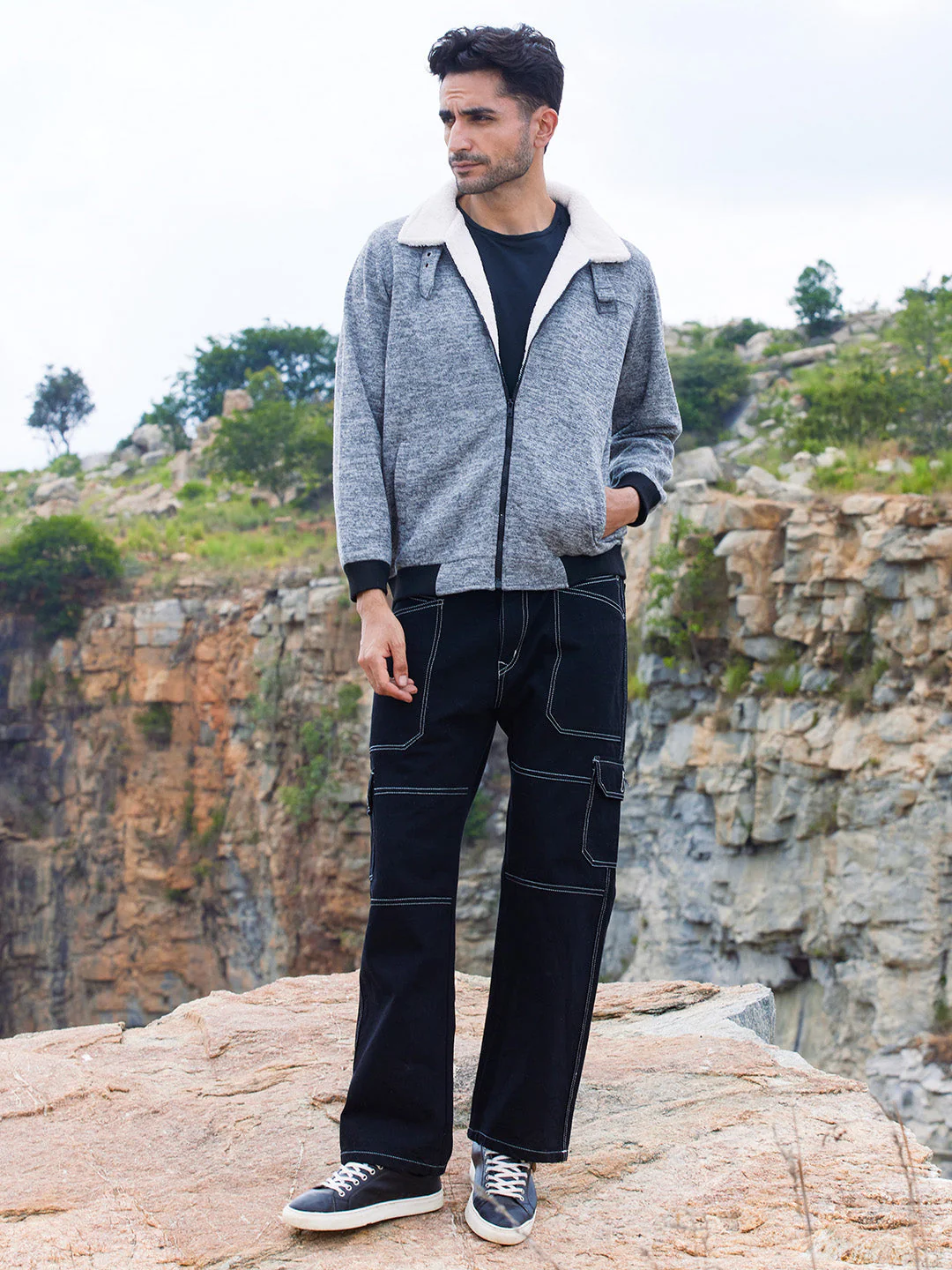 Heathered Jacket With Fleece Detail - Image 5