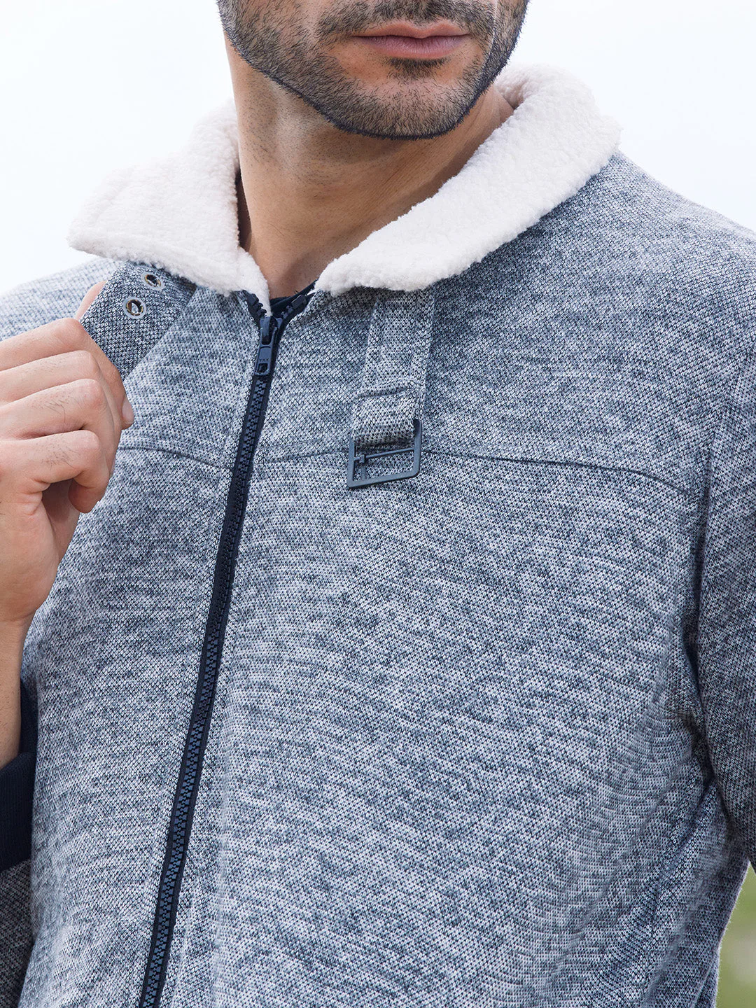 Heathered Jacket With Fleece Detail - Image 7