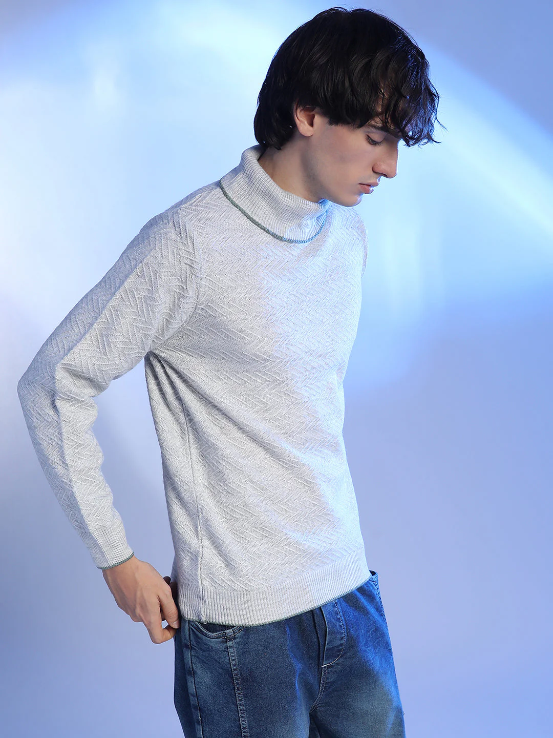 Herringbone Textured Pullover Sweater - Image 3