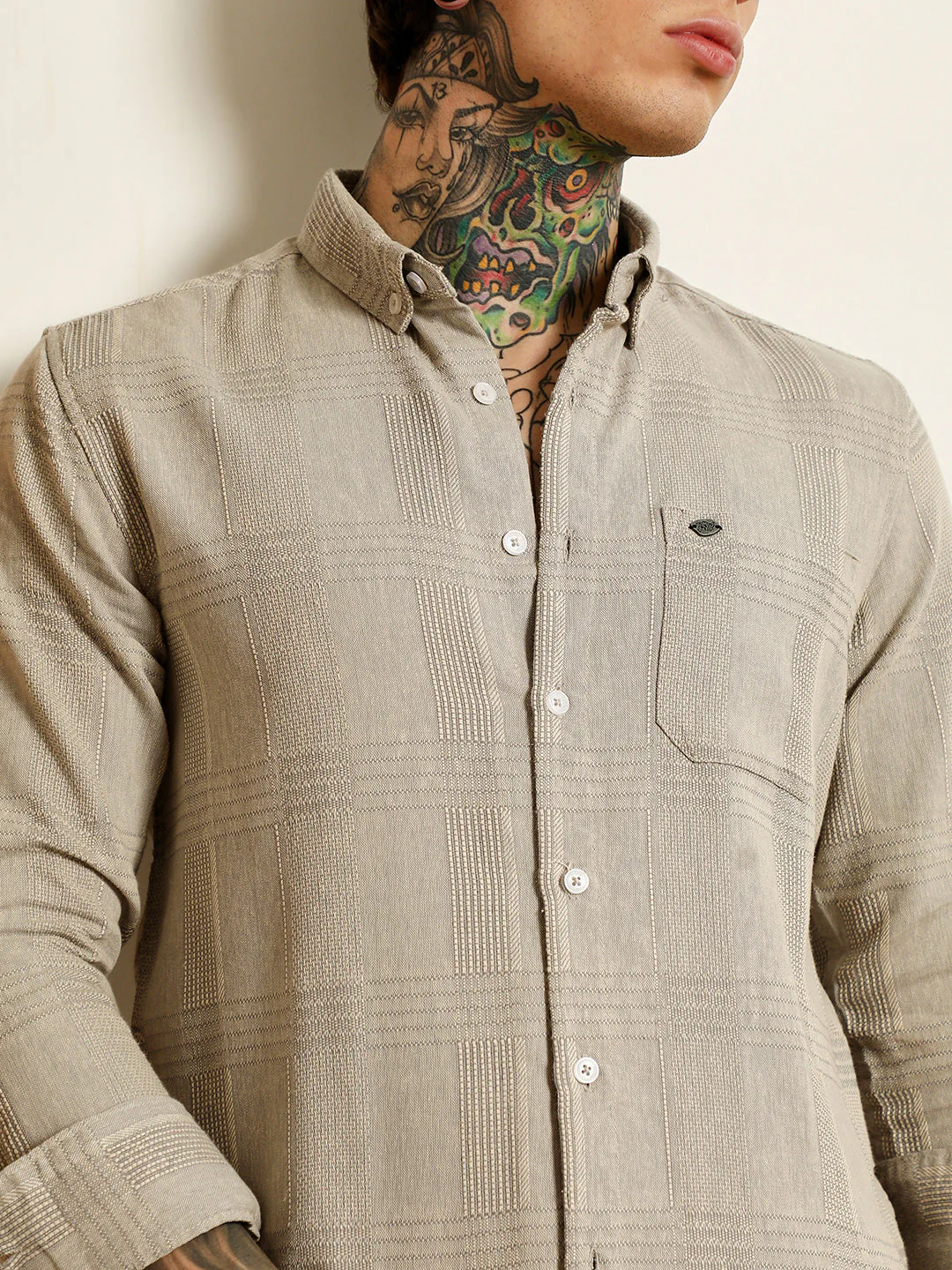 Light Grey Textured Cotton Blend Shirt - Image 7