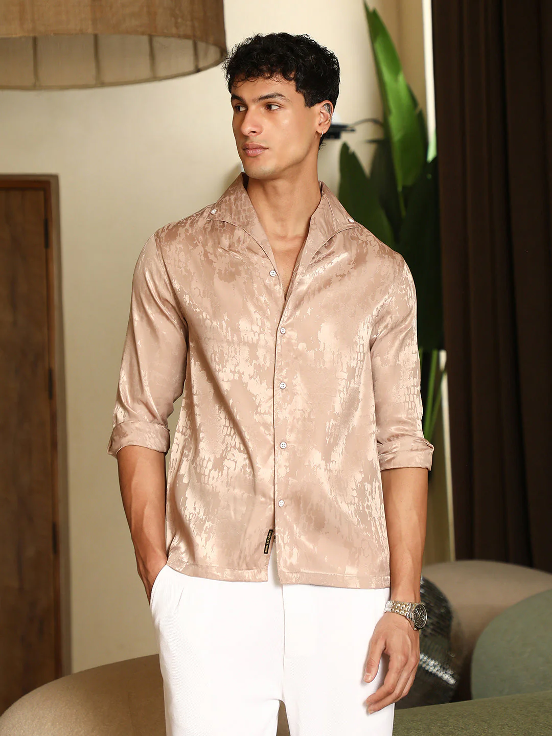 Droplet-Jacquard Satin Shirt - Image 2