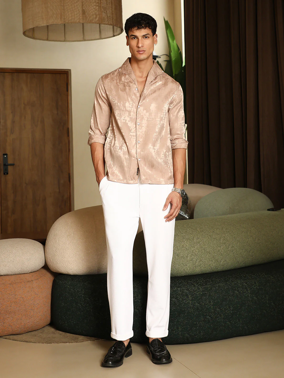 Droplet-Jacquard Satin Shirt - Image 5