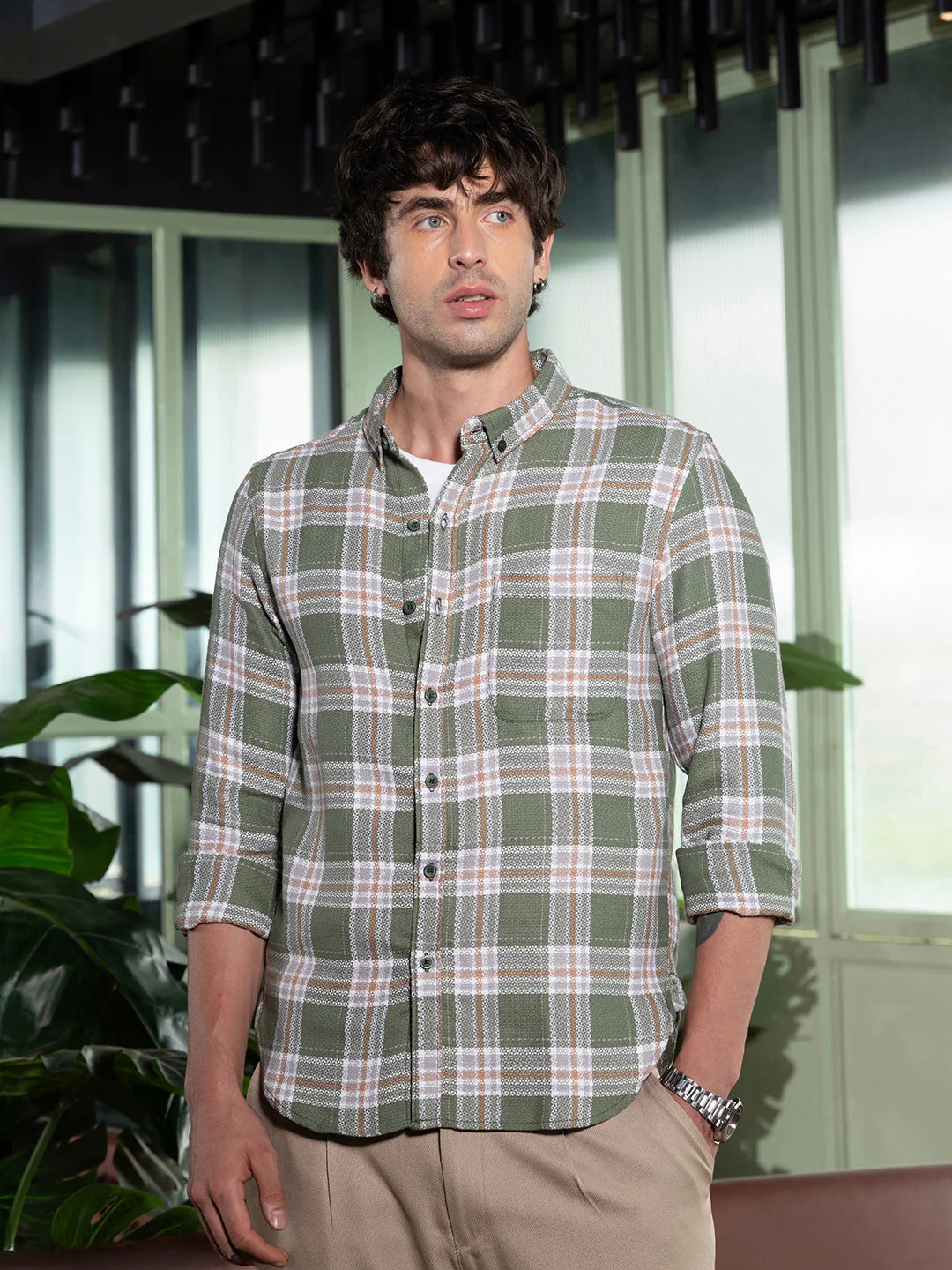 Button-Down Tartan-Jacquard Shirt - Image 2