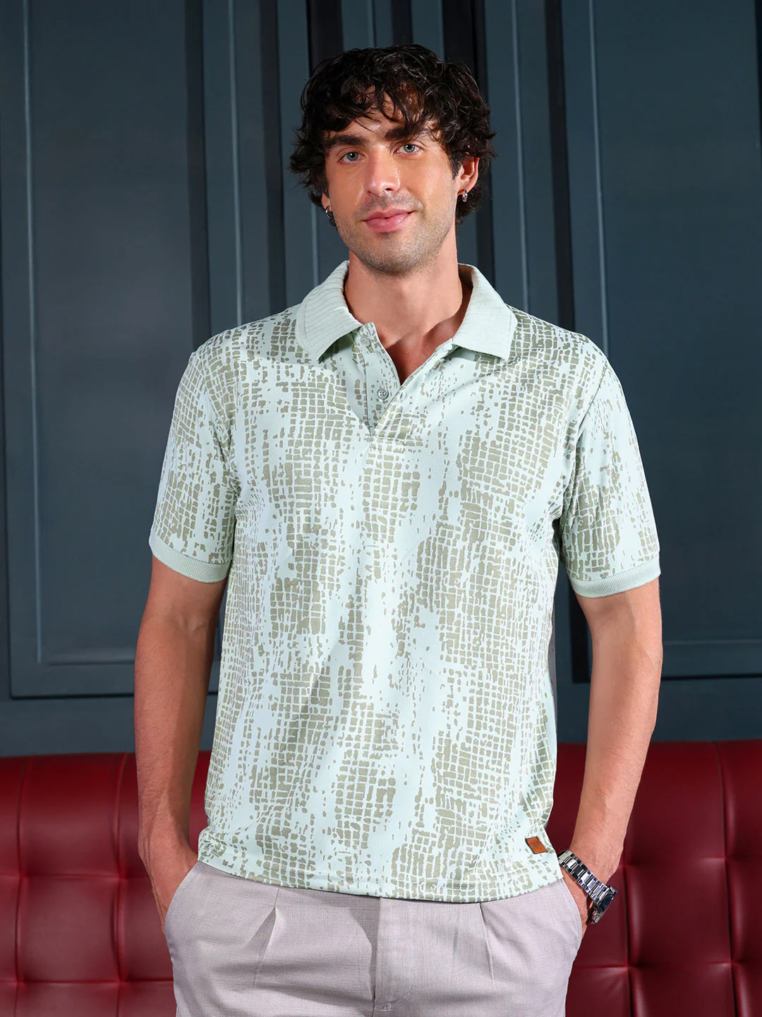 Abstract-Gravel Print Polo T-Shirt - Image 2