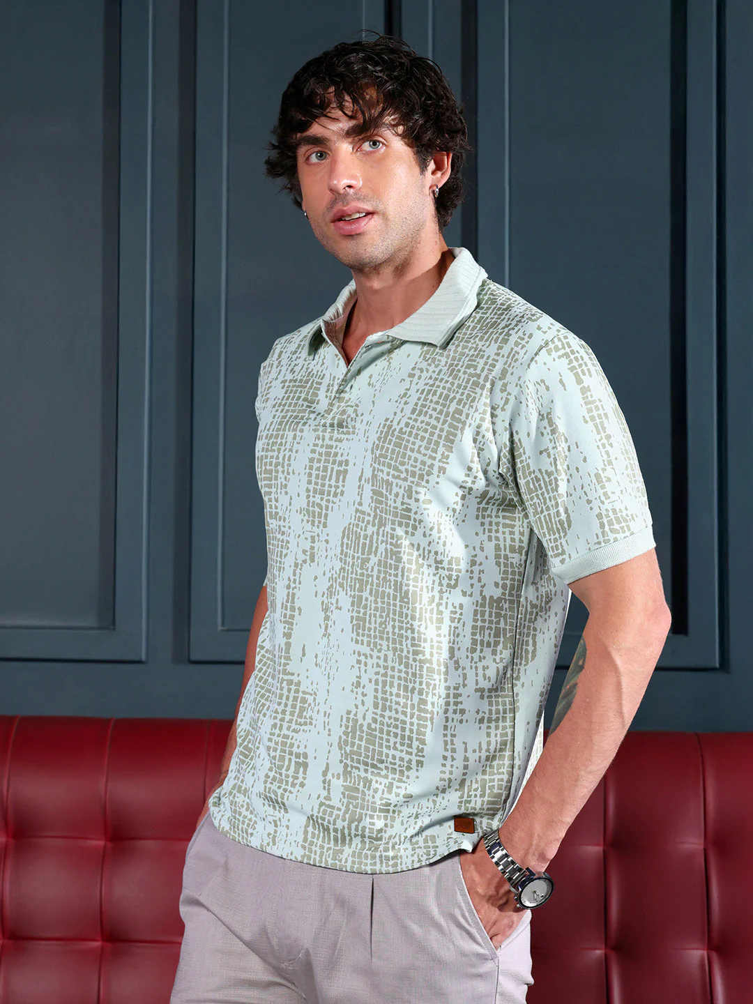 Abstract-Gravel Print Polo T-Shirt - Image 3