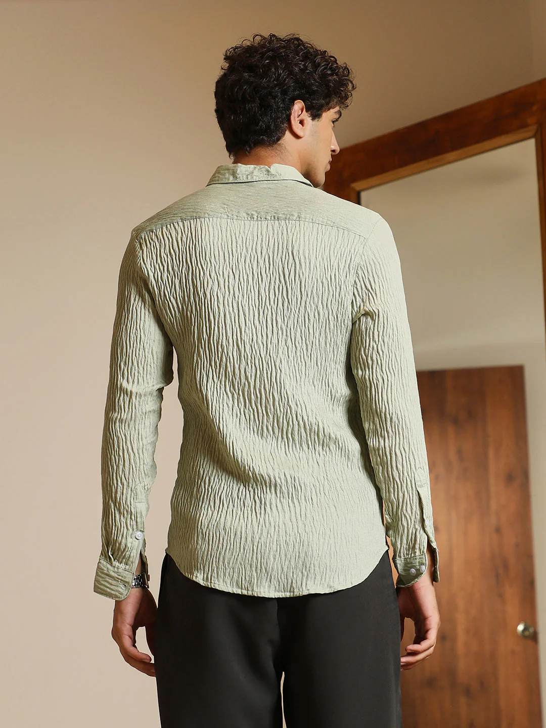 Solid Creased-Tactile Shirt - Image 4