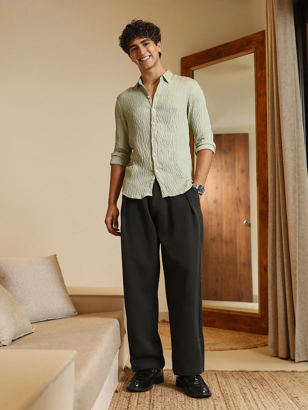 Solid Creased-Tactile Shirt - Image 5