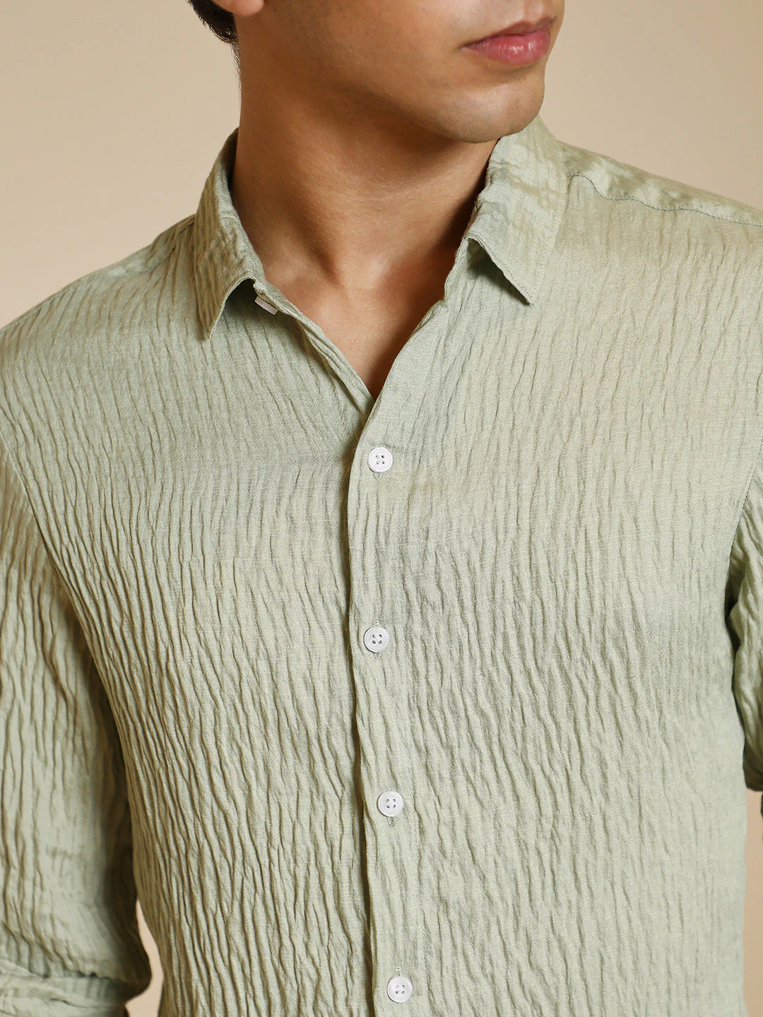 Solid Creased-Tactile Shirt - Image 7
