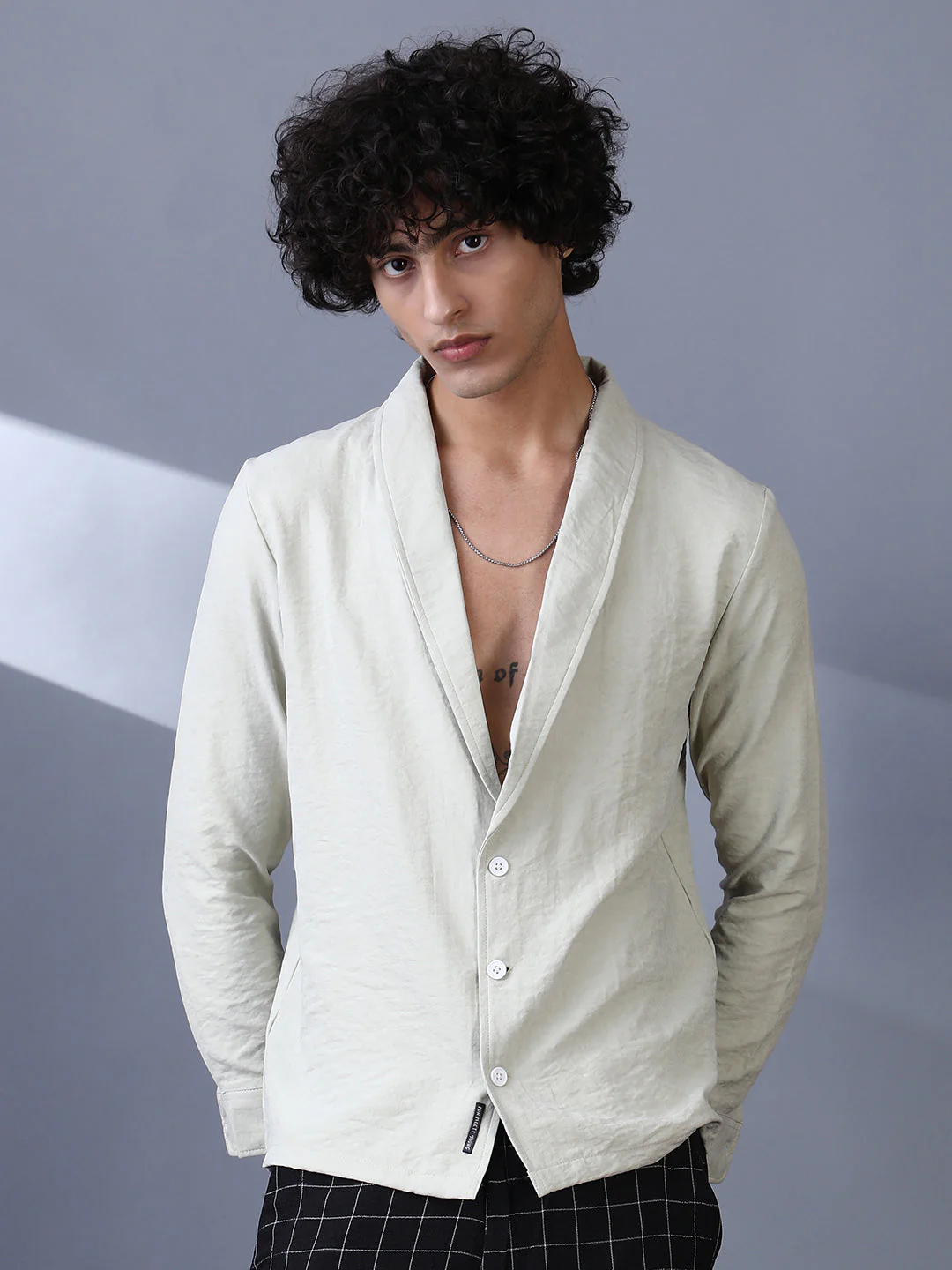 Solid Shawl Collar Oversized Shirt - Image 2
