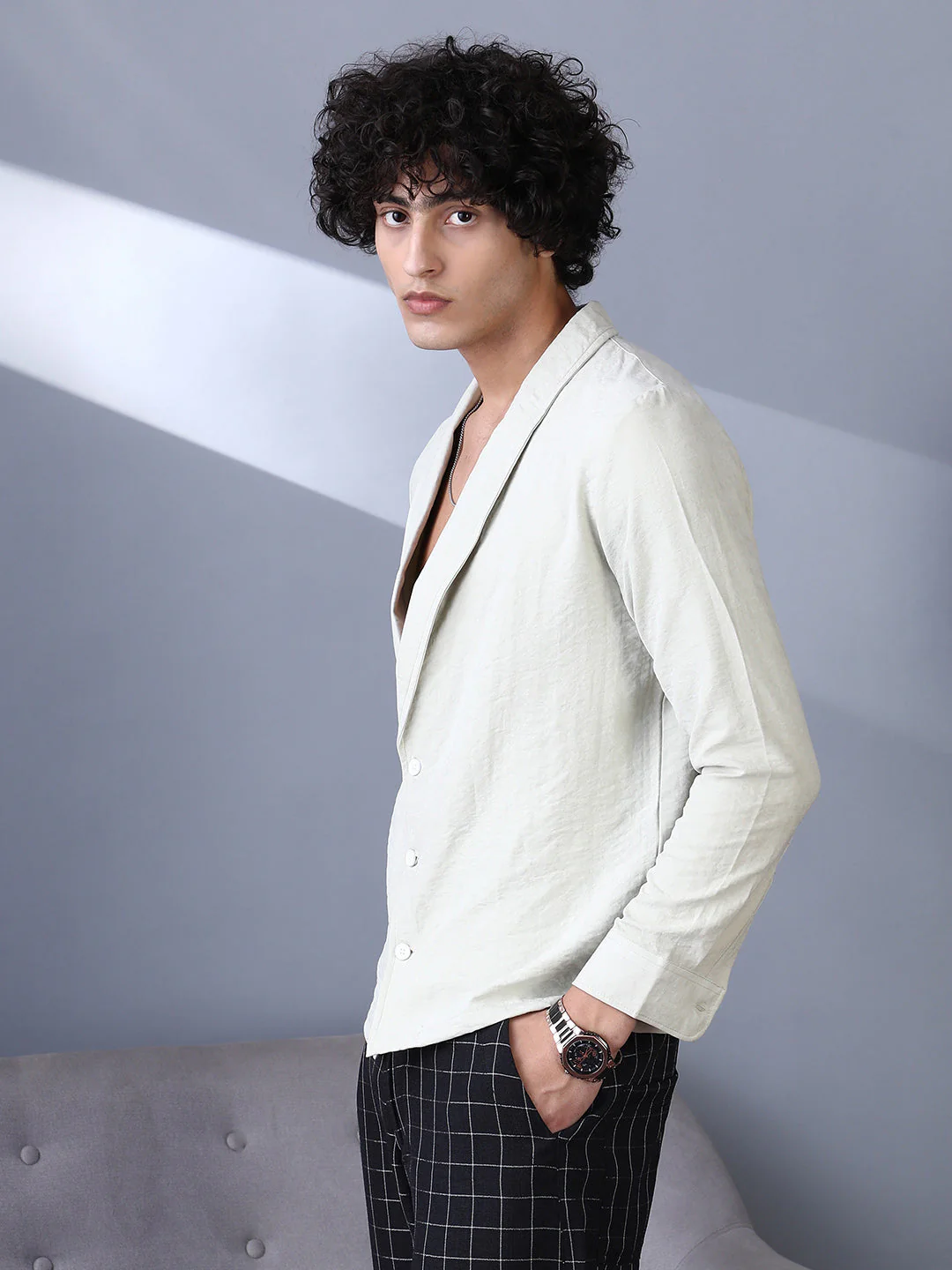 Solid Shawl Collar Oversized Shirt - Image 3