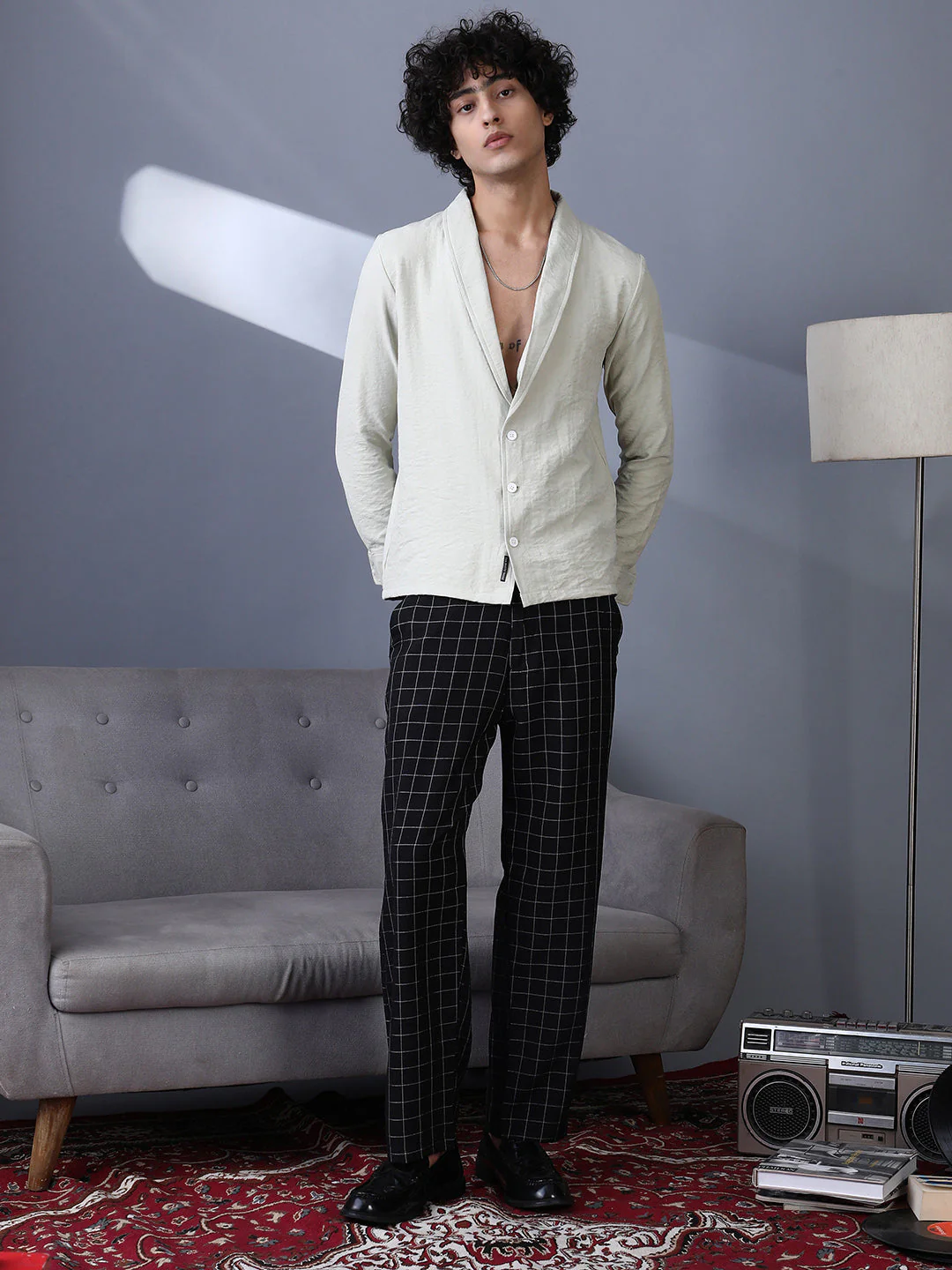 Solid Shawl Collar Oversized Shirt - Image 5