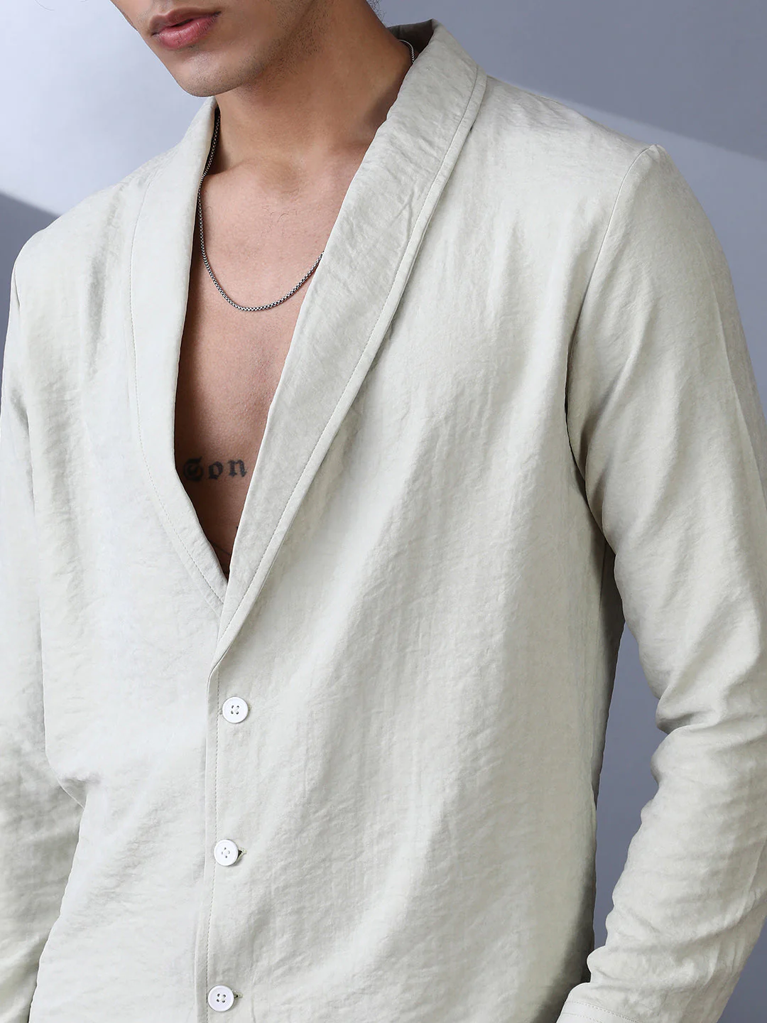 Solid Shawl Collar Oversized Shirt - Image 7