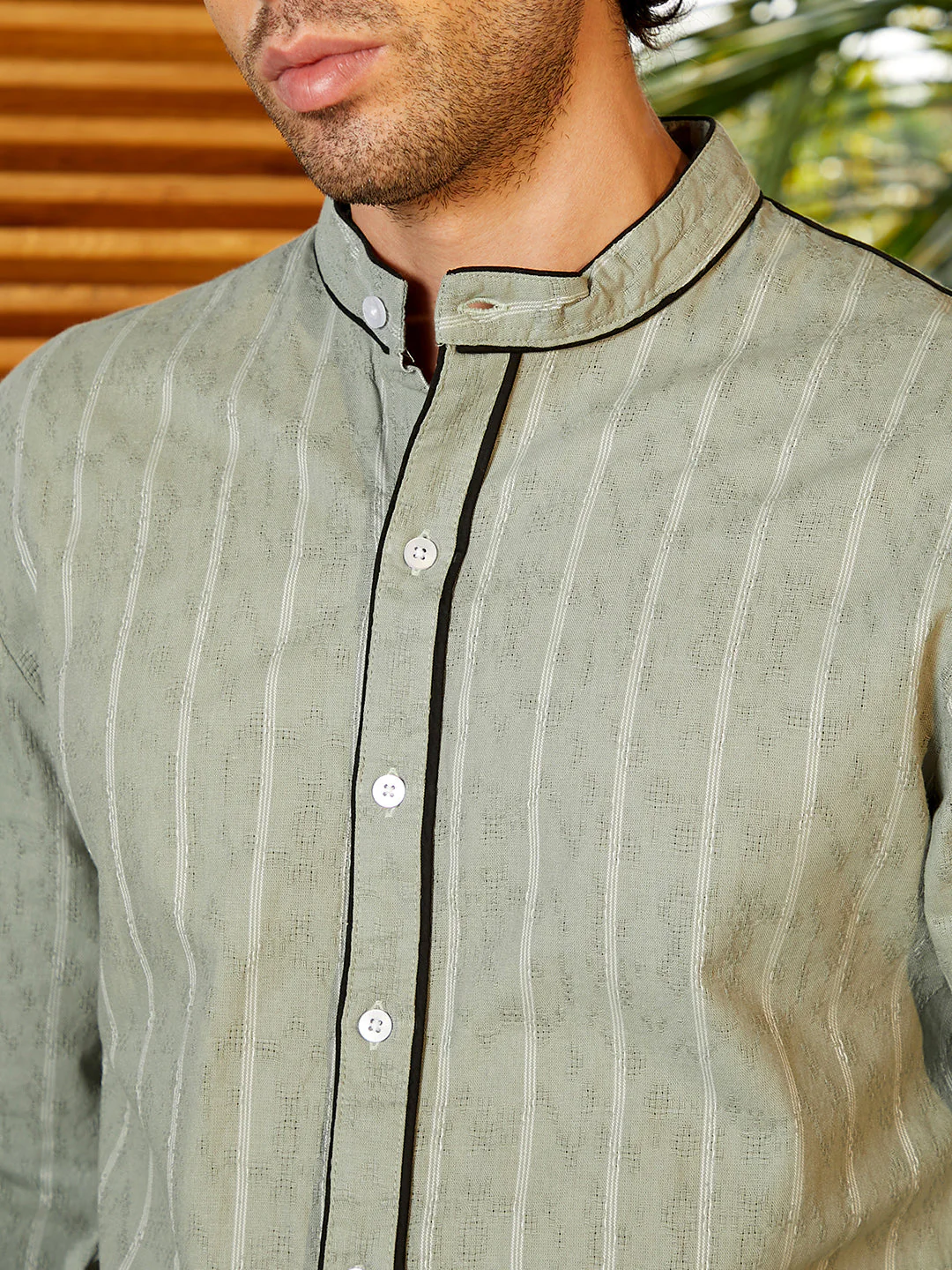 Striped-Jacquard Mandarin Shirt - Image 7
