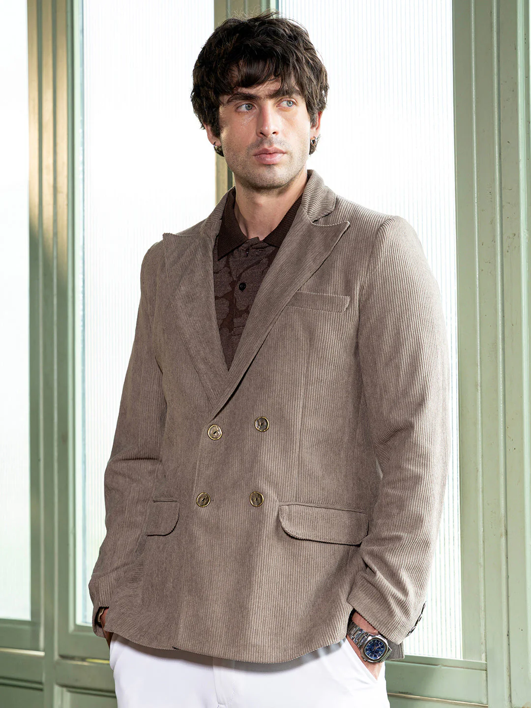Double-Breasted Corduroy Blazer - Image 3